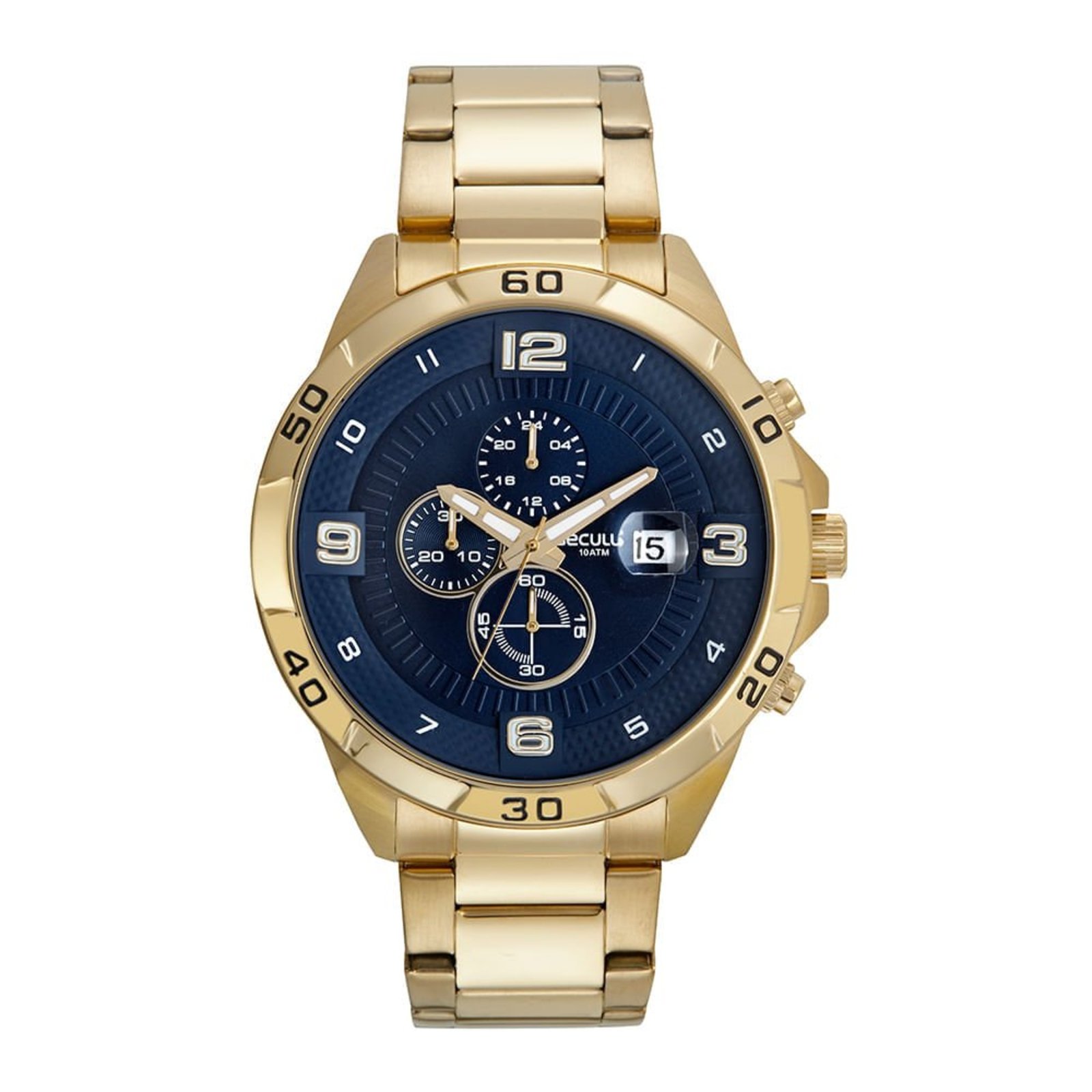 Relógio Seculus Masculino Cronógrafo Aro Rampado 3D Dourado Seculus