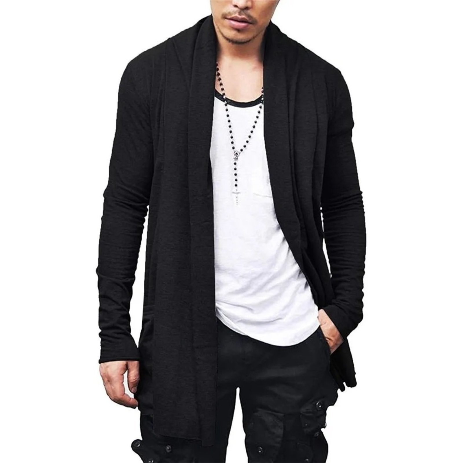 Cardigan Blusa de Frio Sobretudo Masculino - Slim Fitness Preto