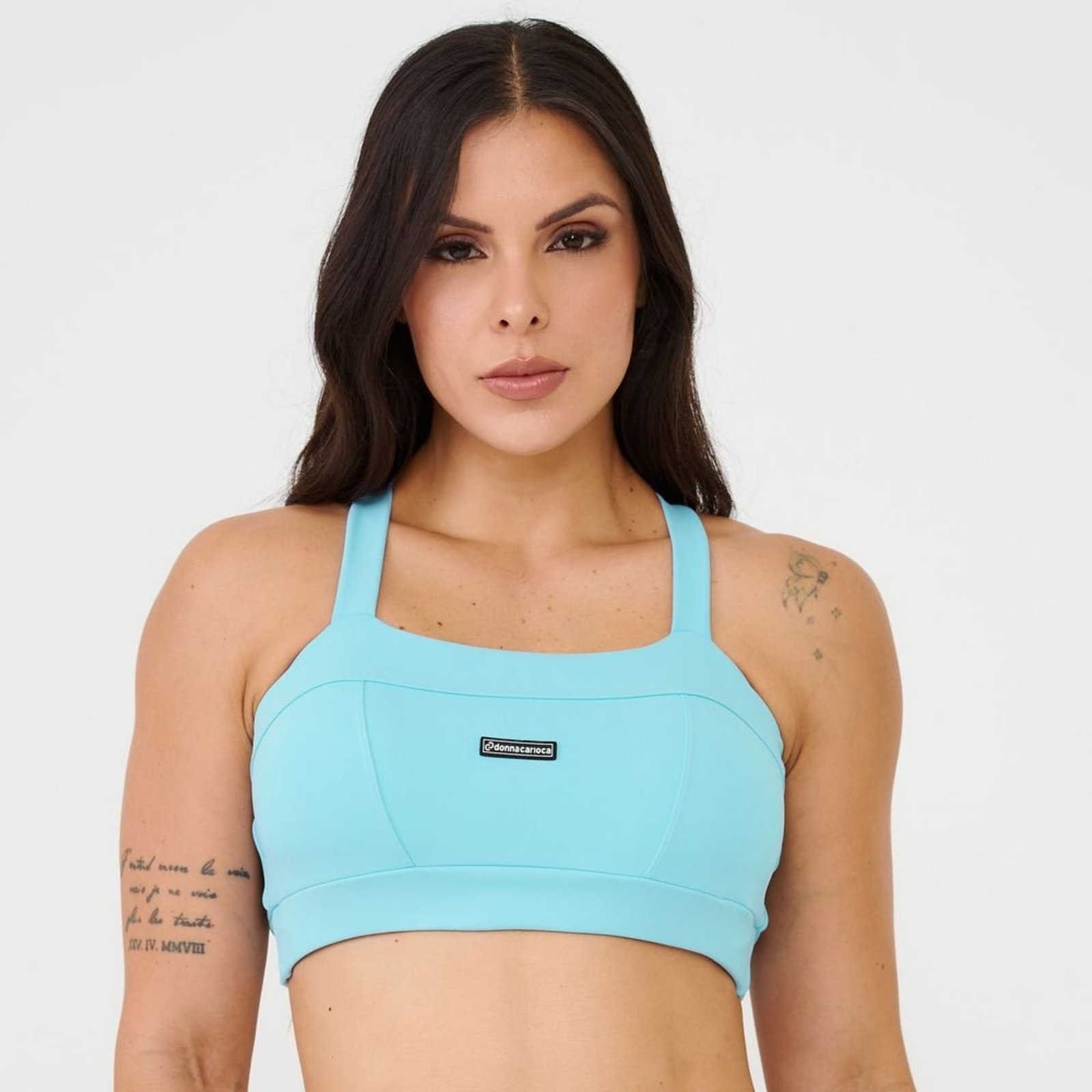Top Faixa Com Recortes Azul Poliamida Com Bojo Donna Carioca