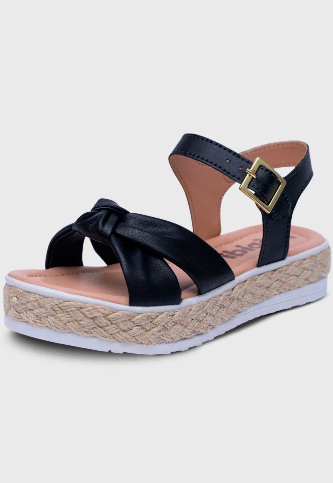 Infantil – Sandália Flatform Feminina Pópidi Com Nó Preto