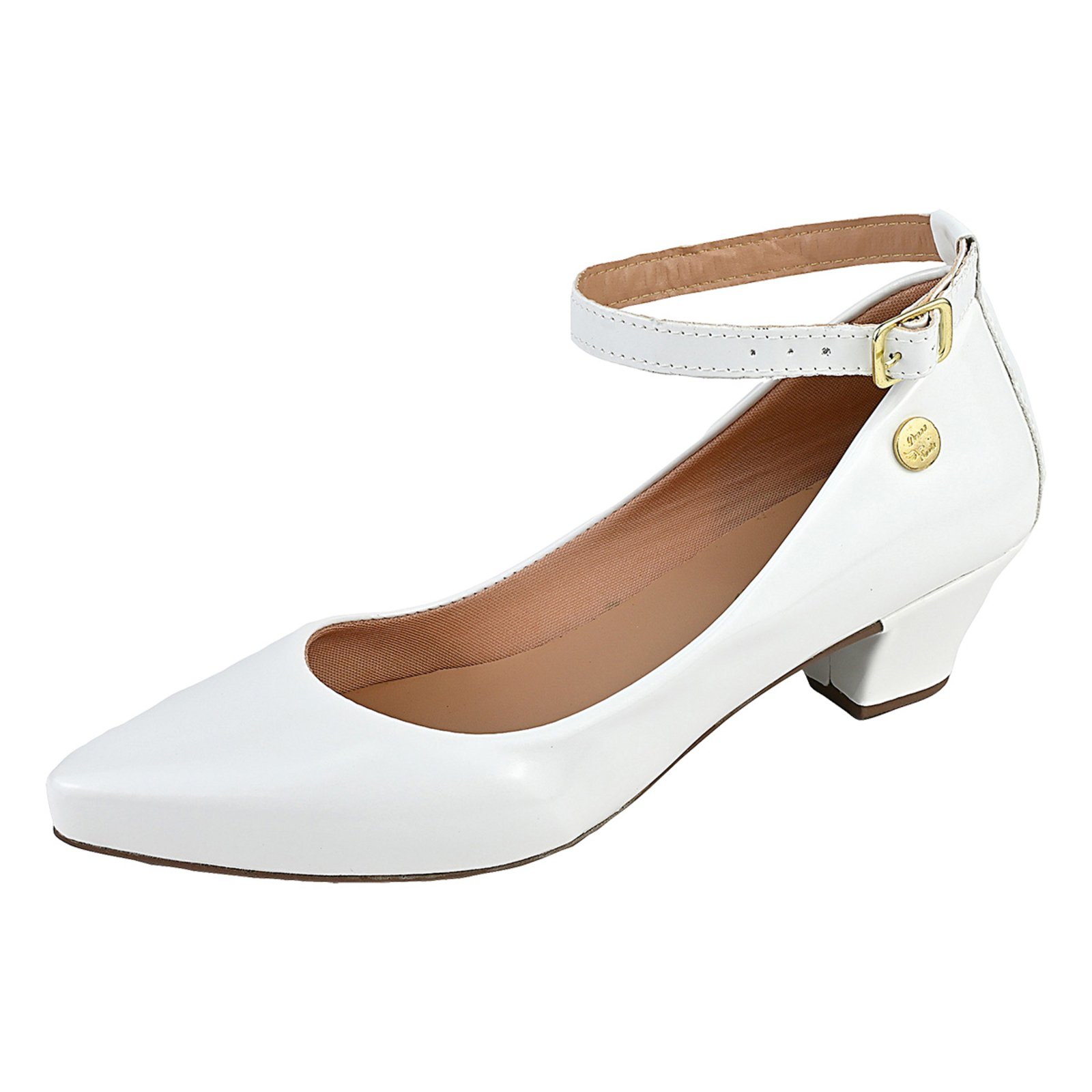 Salto Scarpin Tira Tornozelo Bico Fino Donna Santa Branco
