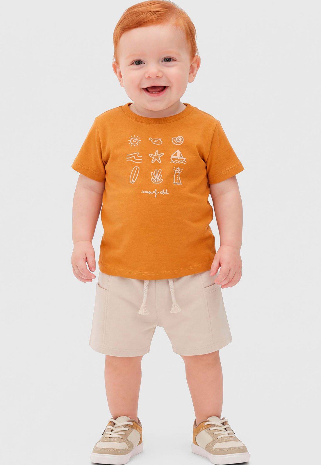 Conjunto Curto Colorittá Estampa Divertida Laranja
