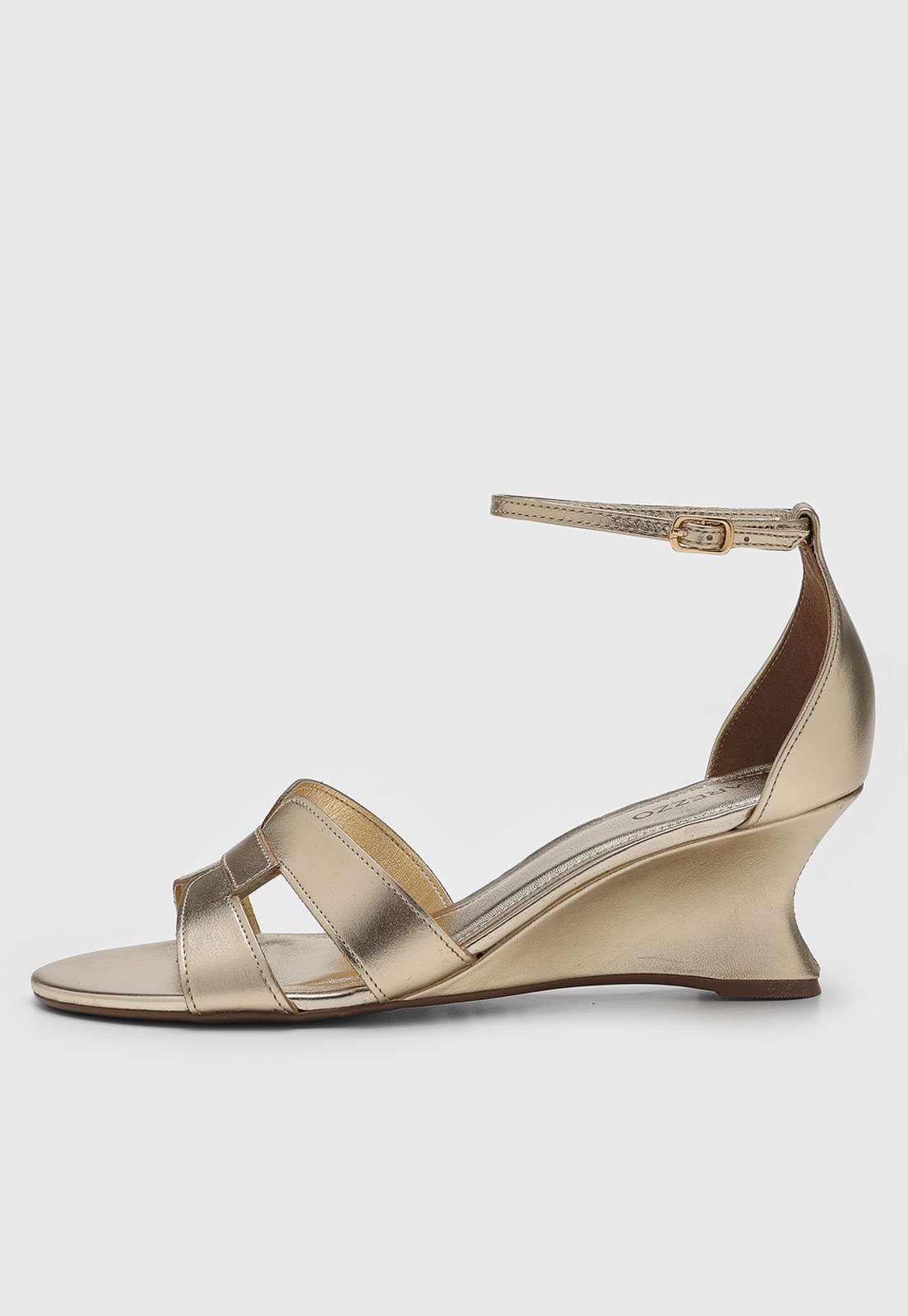 Vista 2 Sandália Feminina Arezzo Salto Anabela Tiras Dourada dourado Arezzo dourado