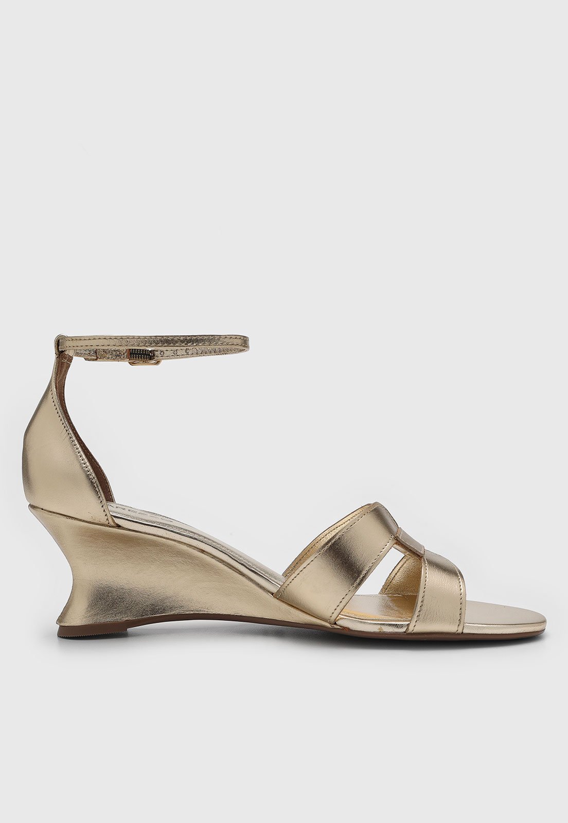 Vista 3 Sandália Feminina Arezzo Salto Anabela Tiras Dourada dourado Arezzo dourado