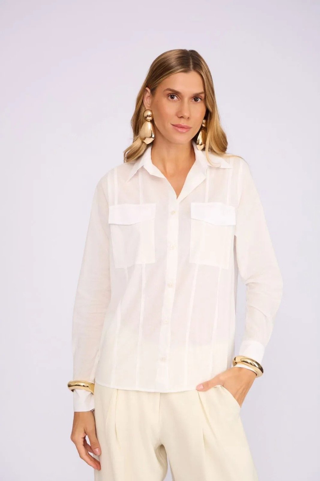 Camisa Voil de Algodão com Recortes Off-White