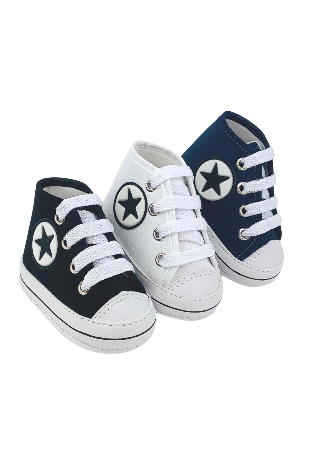 Infantil – Kit Com 3 Pares Tênis Sapatinho De Cano Alto Direto Da Fábrica Branco e Preto e Marinho