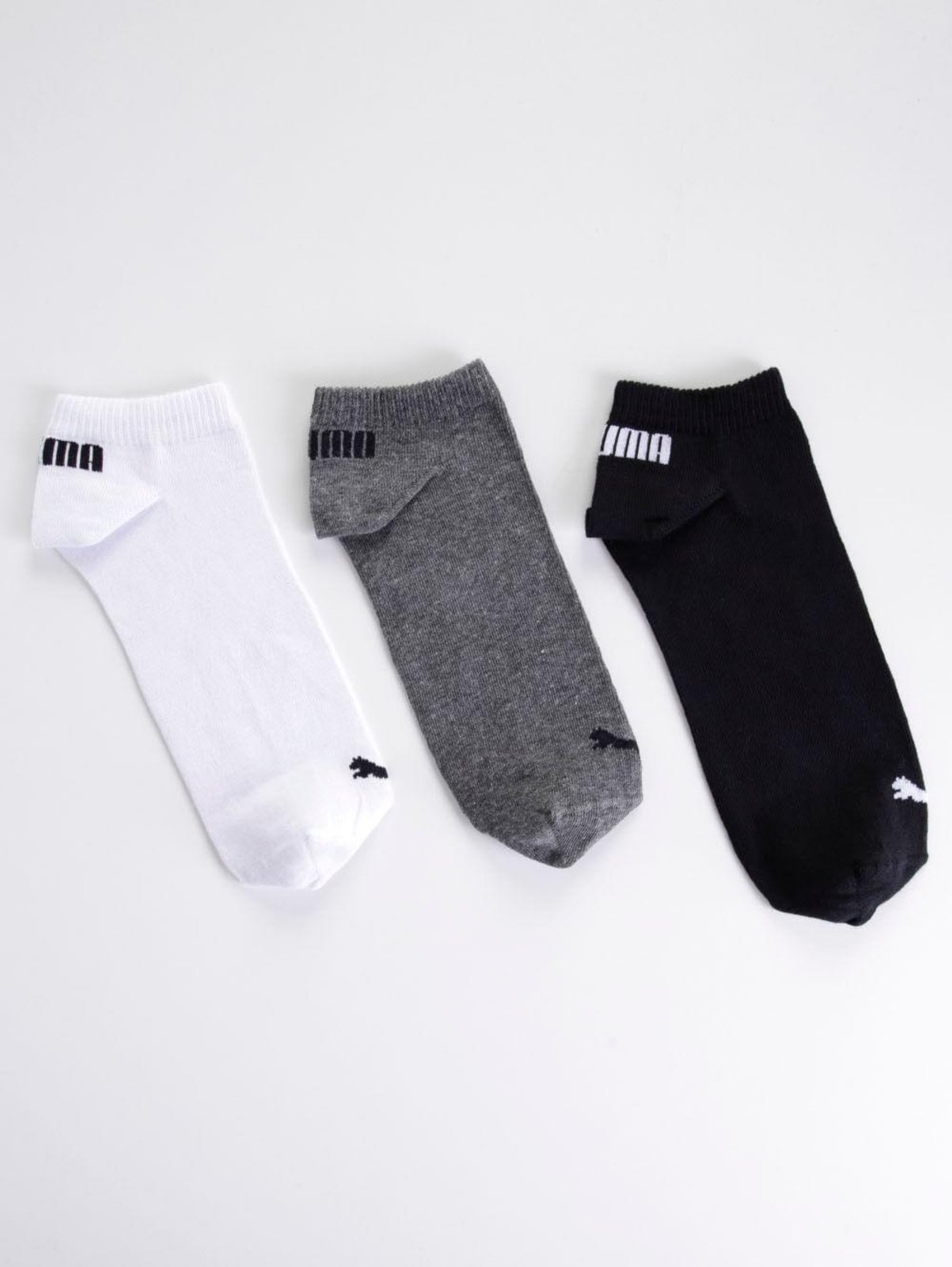 Kit com 03 Meias Cano Curto Puma Masculinas Branco/Preto/Cinza