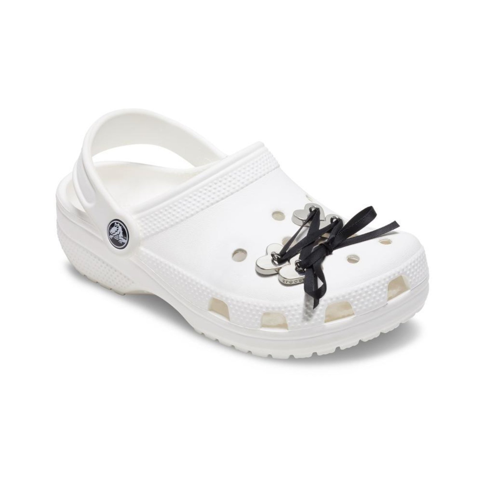 Vista 3 Infantil - Jibbitz™ Coração Prata com Laço Crocs branco