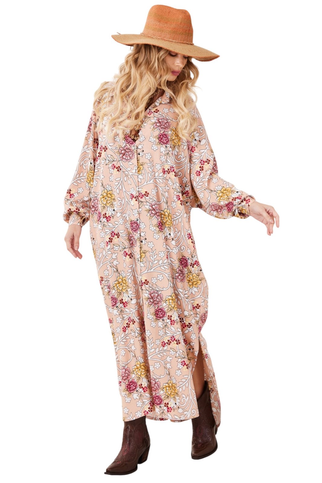 Chemise Longo Amplo Rosé Estampado Yacamim P8 – Estampado