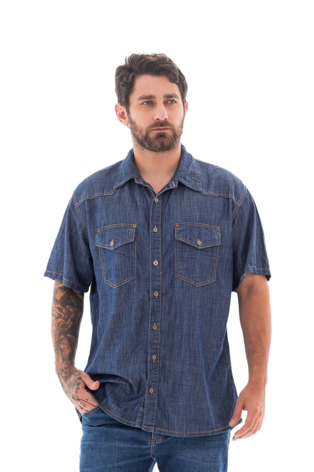 Camisa Jeans Masculina Arauto Leve M/c