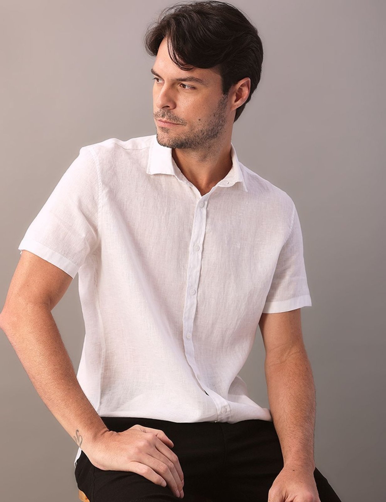 Camisa Masculina Cannes Linen Calvin Klein Jeans - Branco CKS Premium Label
