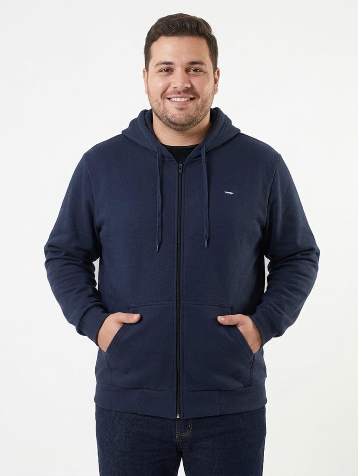 Jaqueta Moletom Com Capuz Plus Size Masculina MARINHO