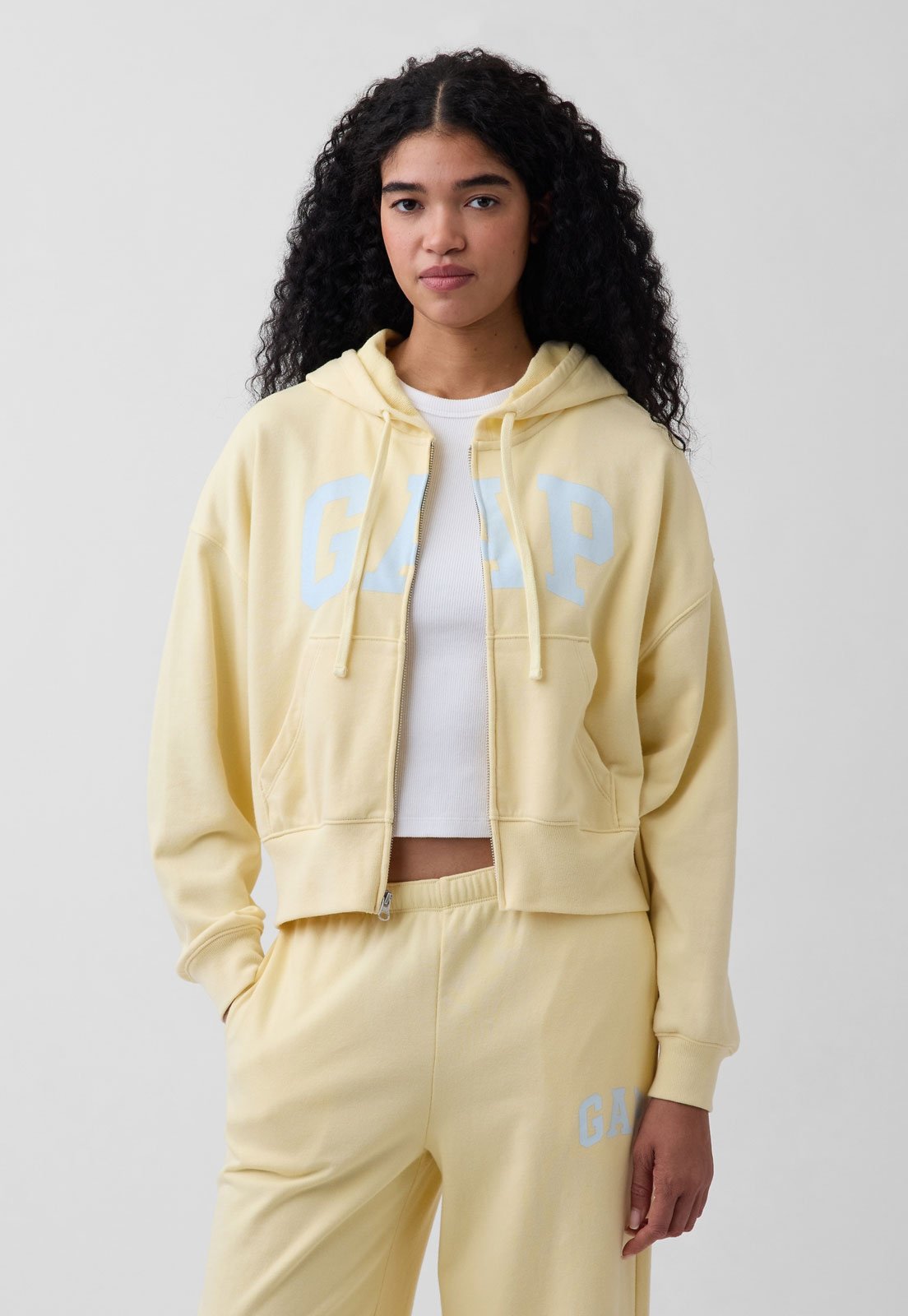 Blusa de Moletom Feminina GAP Cropped Capuz Amarela