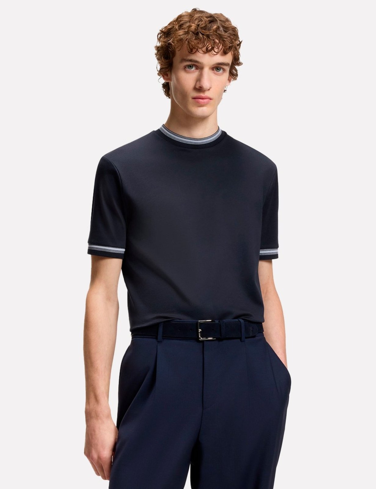 Camiseta Hugo Boss Masculina Slim Fit Mercerised H-Tessler 202 Azul Marinho