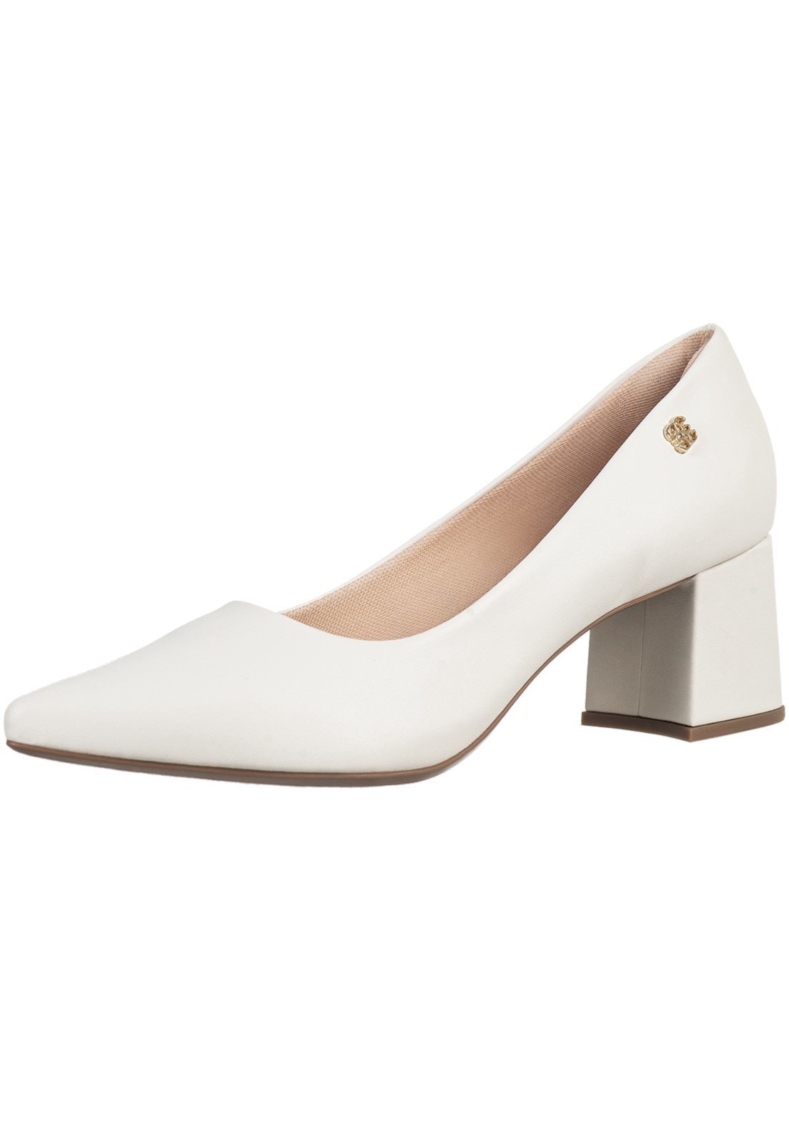 Vista 2 Scarpin Salto Bloco Gigil Sapato Bico Fino Salto Médio Off White branco/off-white white Gigil branco/off-white white