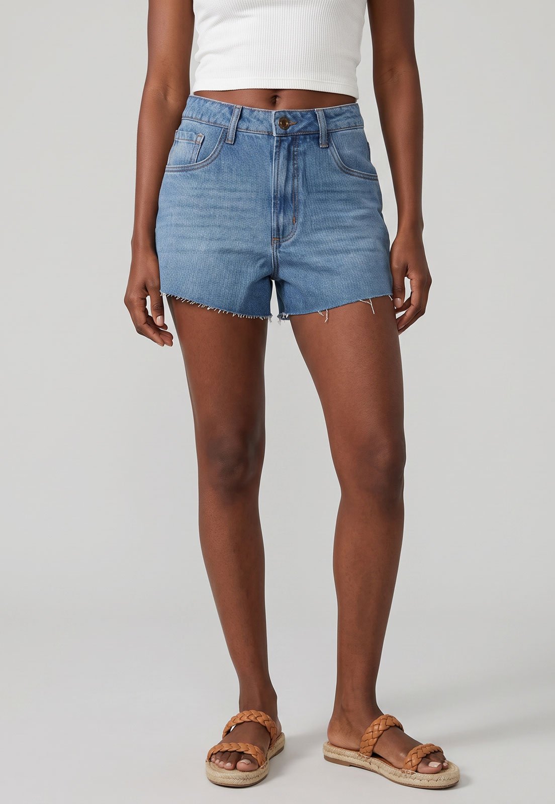 Short Feminino Lança Perfume Jeans Barra Desfiada Azul