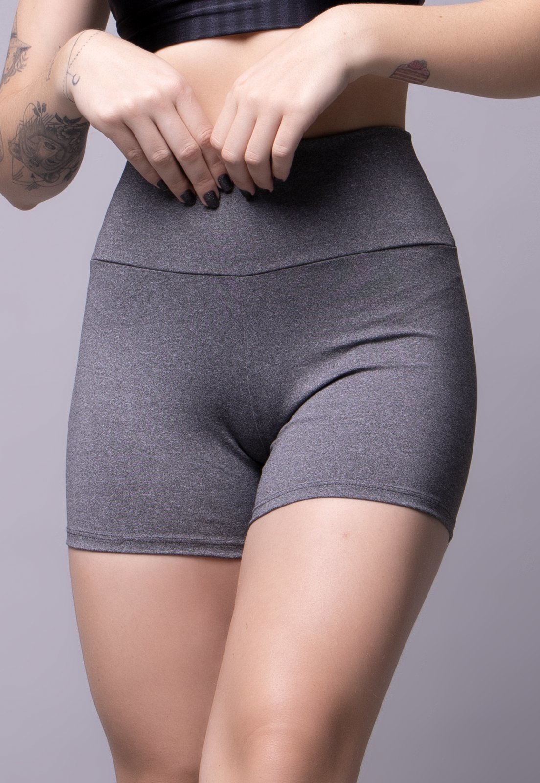 Short Fitness Vekyo Feminino Suplex Liso Academia Cinza