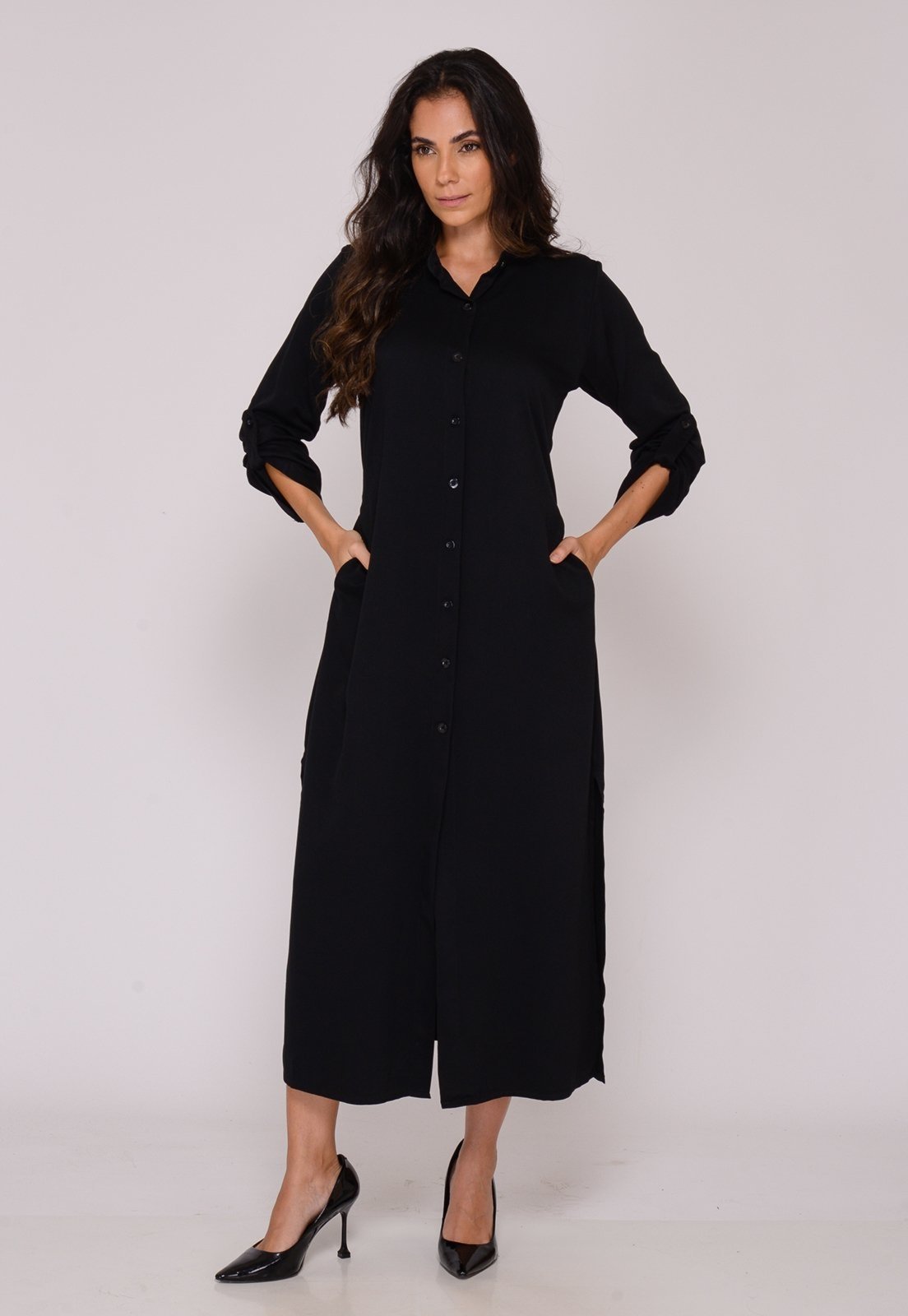 Vista 3 Vestido Chemise Botões M/L B’Bonnie Valentina B'Bonnie preto B'Bonnie preto