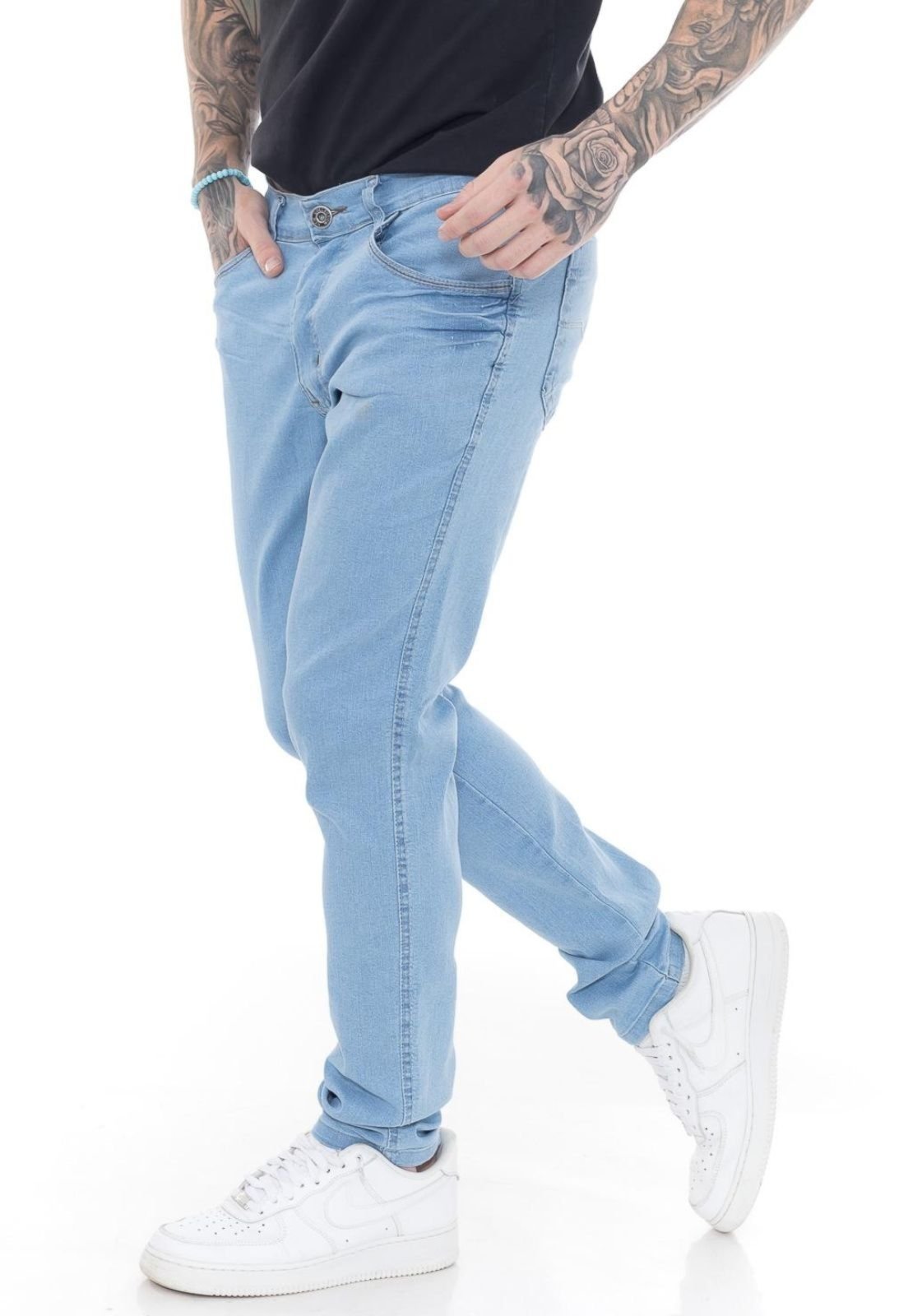 Calça Super Skinny Délavé Fashion Azul Claro