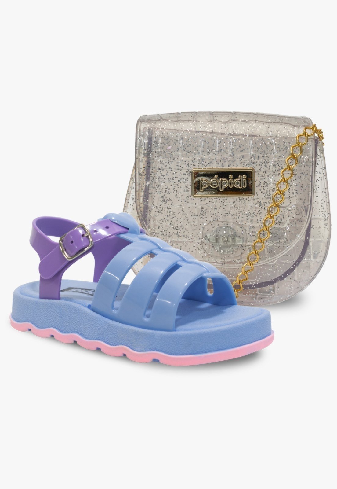 Infantil – Kit Bolsa e Sandália Juvenil Menina Pópidi Azul