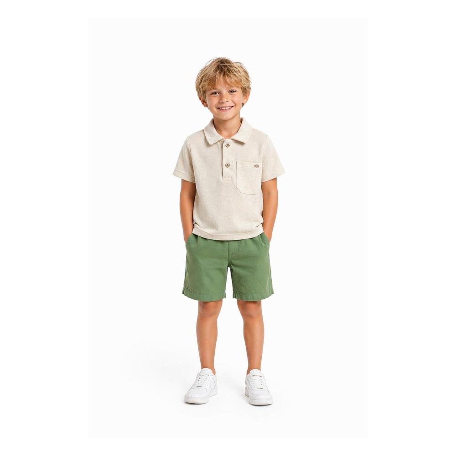 Infantil - Conjunto Polo Bermuda VIGAT Bege Verde 1 Bege