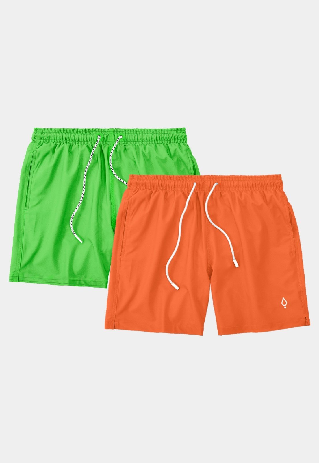Kit 2 Shorts Bermuda Praia Tactel Liso Masculino Verde/Laranja