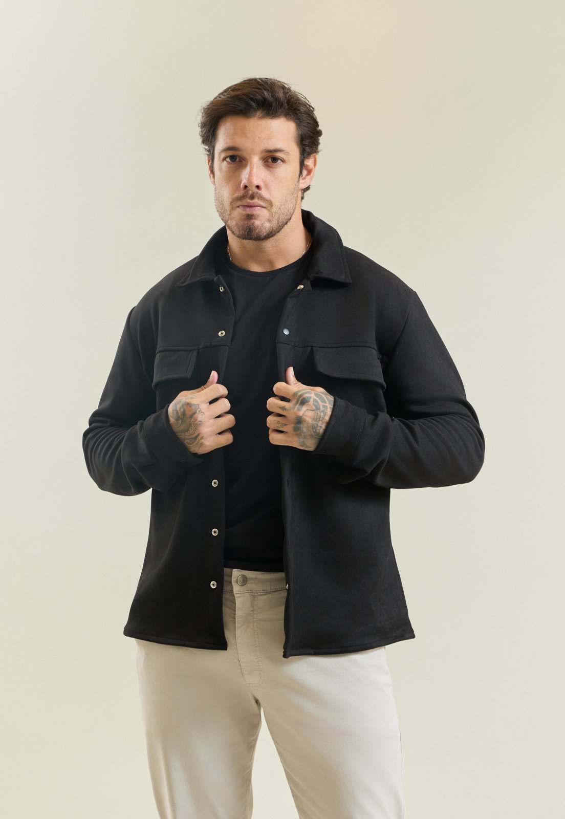 Camisa Suede Masculina Manga Longa Preto Dialogo