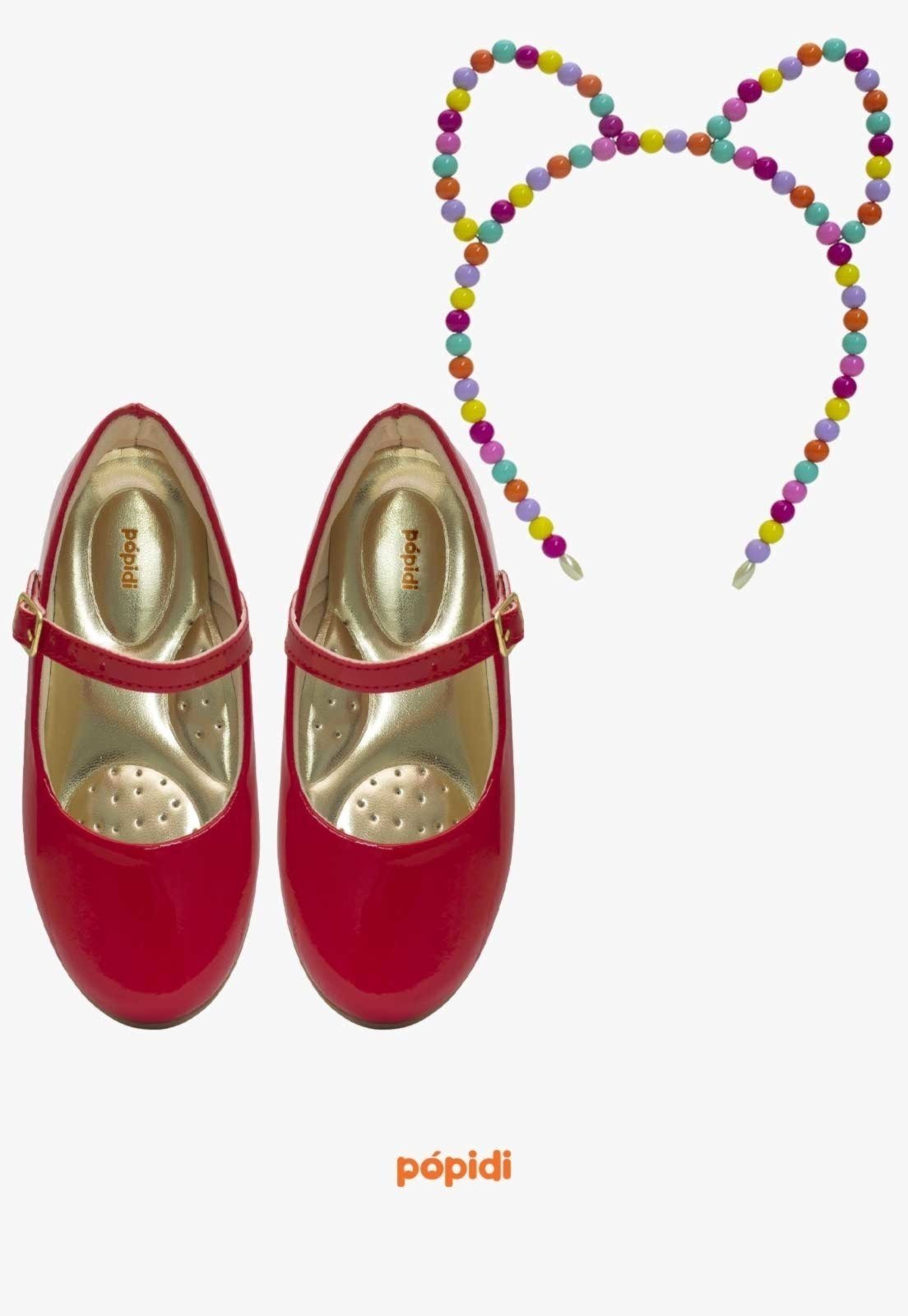 Infantil – Kit Sapatilha Vermelho Pópidi Com Tiara Gatinho