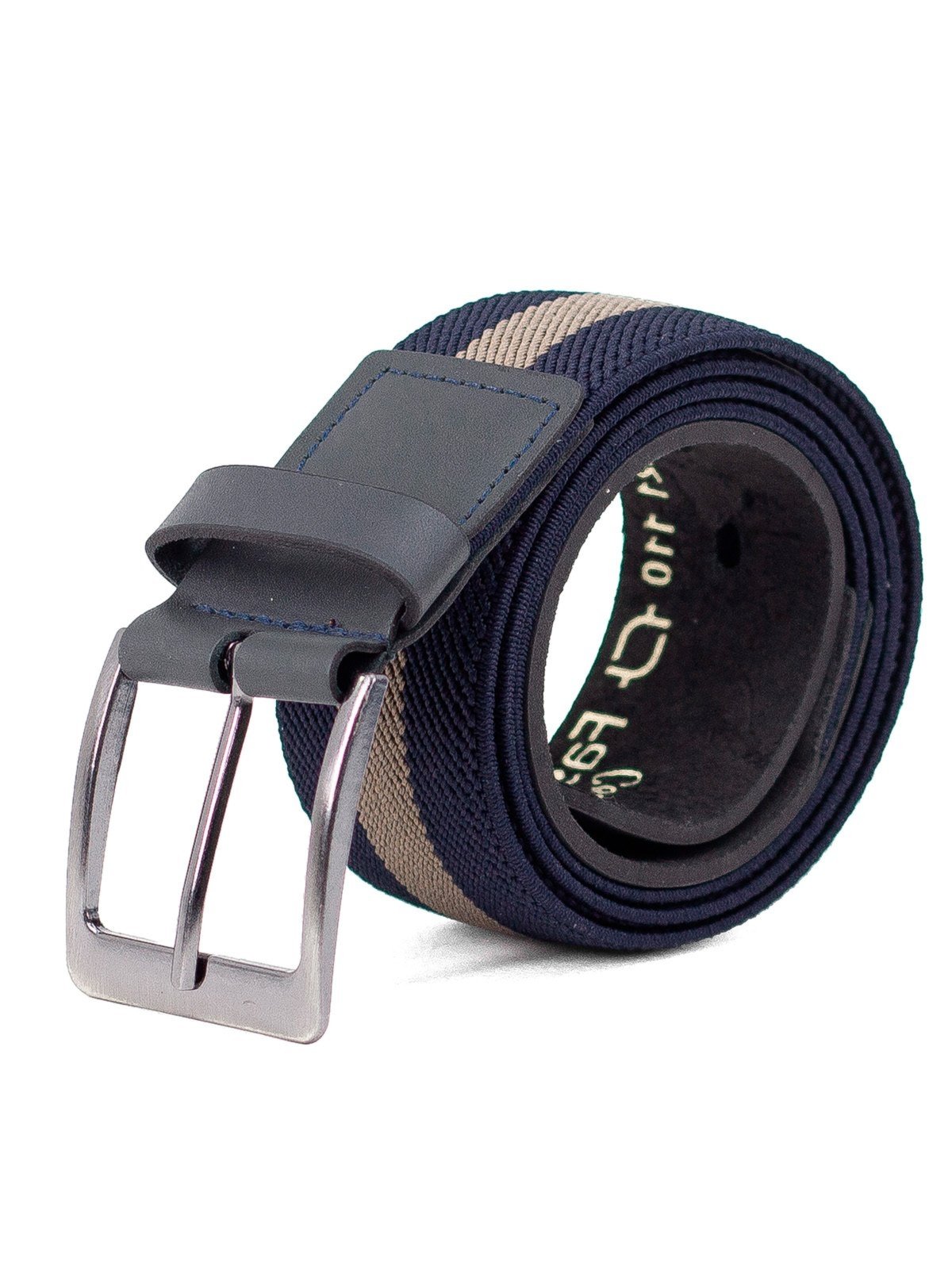 Cinto Masculino Fasolo Largo Elástico Couro Legítimo Comfort Azul Navy Fivela Prata