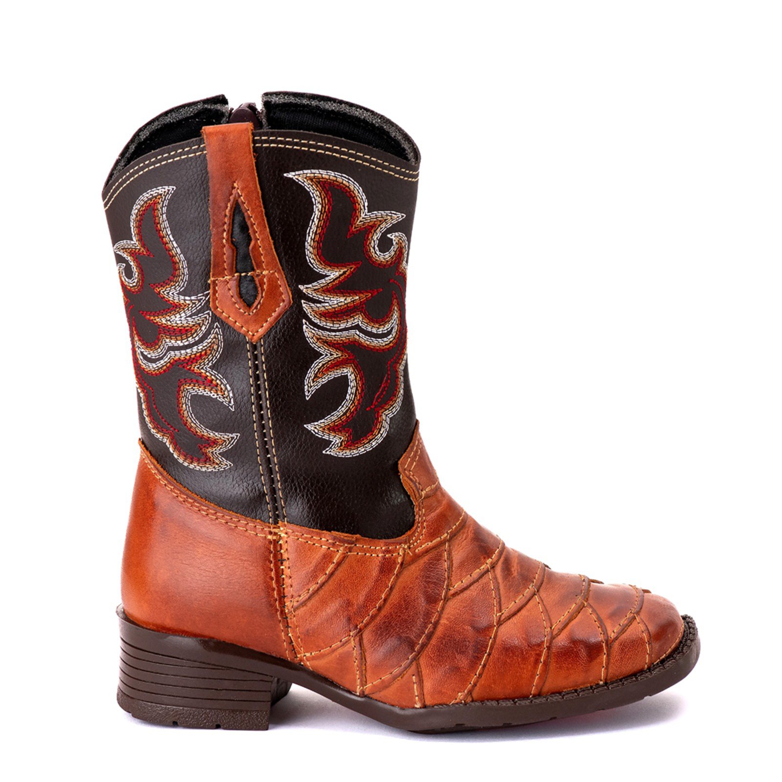 Infantil - Bota Texana Country Unissex Campero Bico Quadrado Escamada Pinhão
