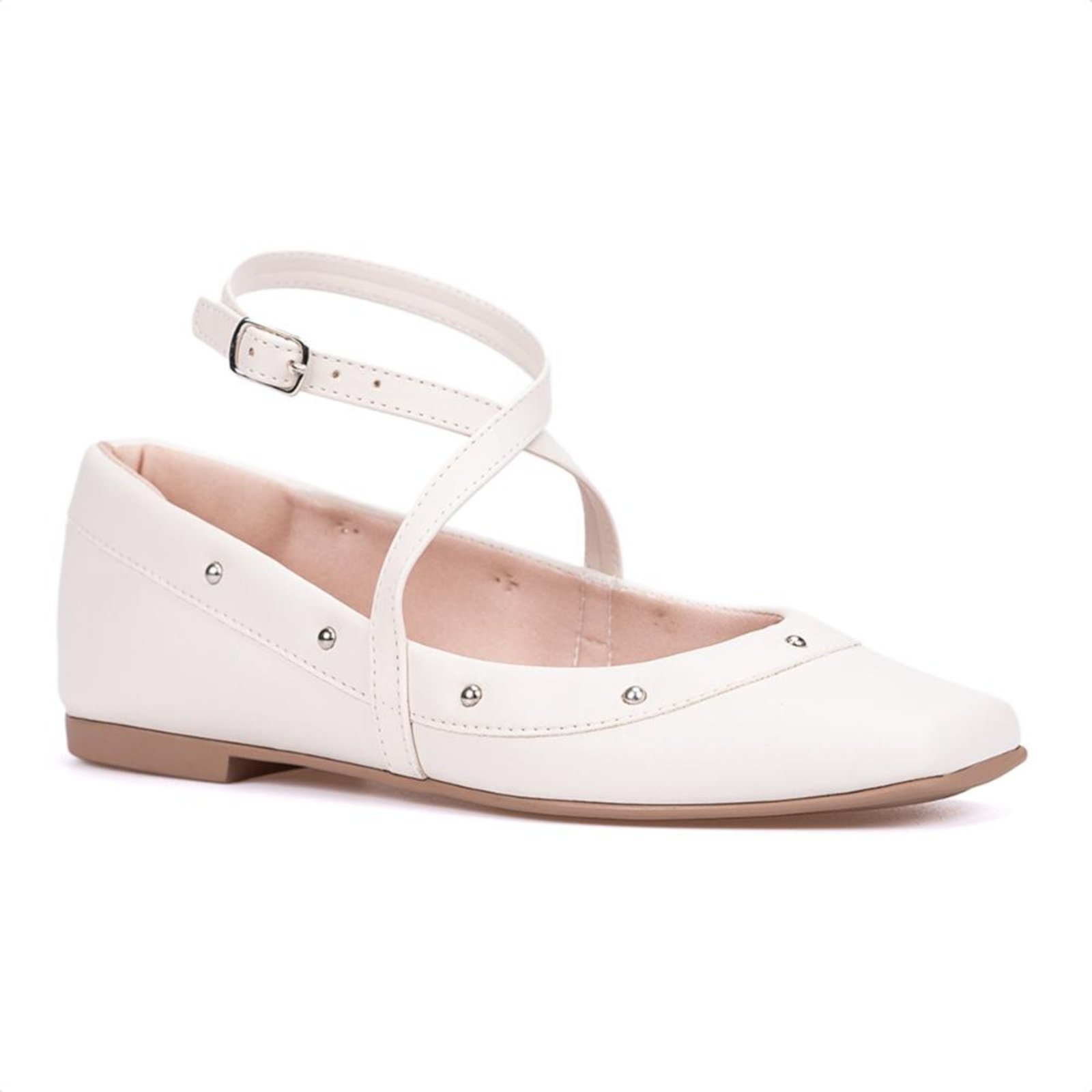 Vista 2 Sapatilha Feminina Off White Tiras Cruzadas Tachas Metálicas off-white white off-white white