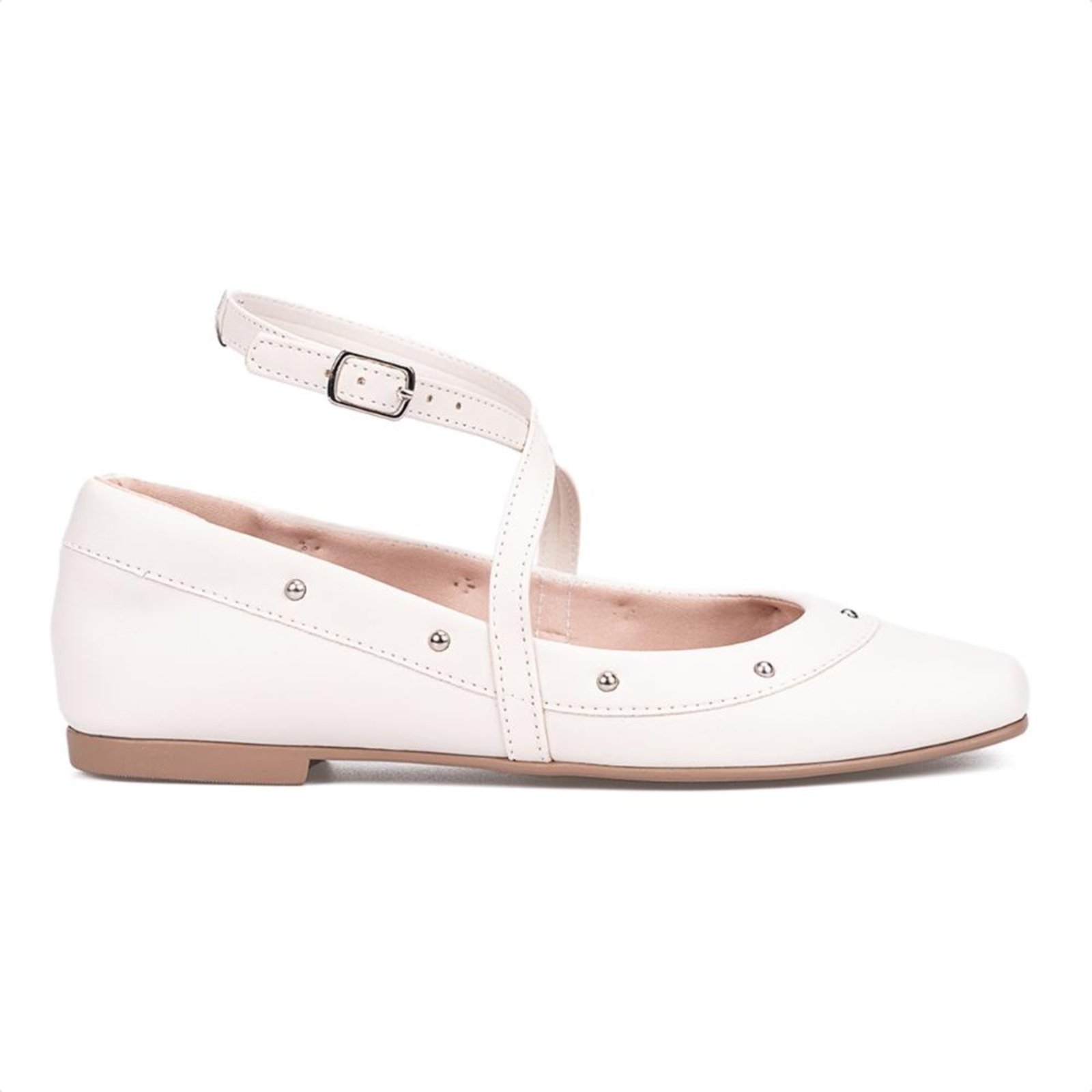 Vista 3 Sapatilha Feminina Off White Tiras Cruzadas Tachas Metálicas off-white white off-white white