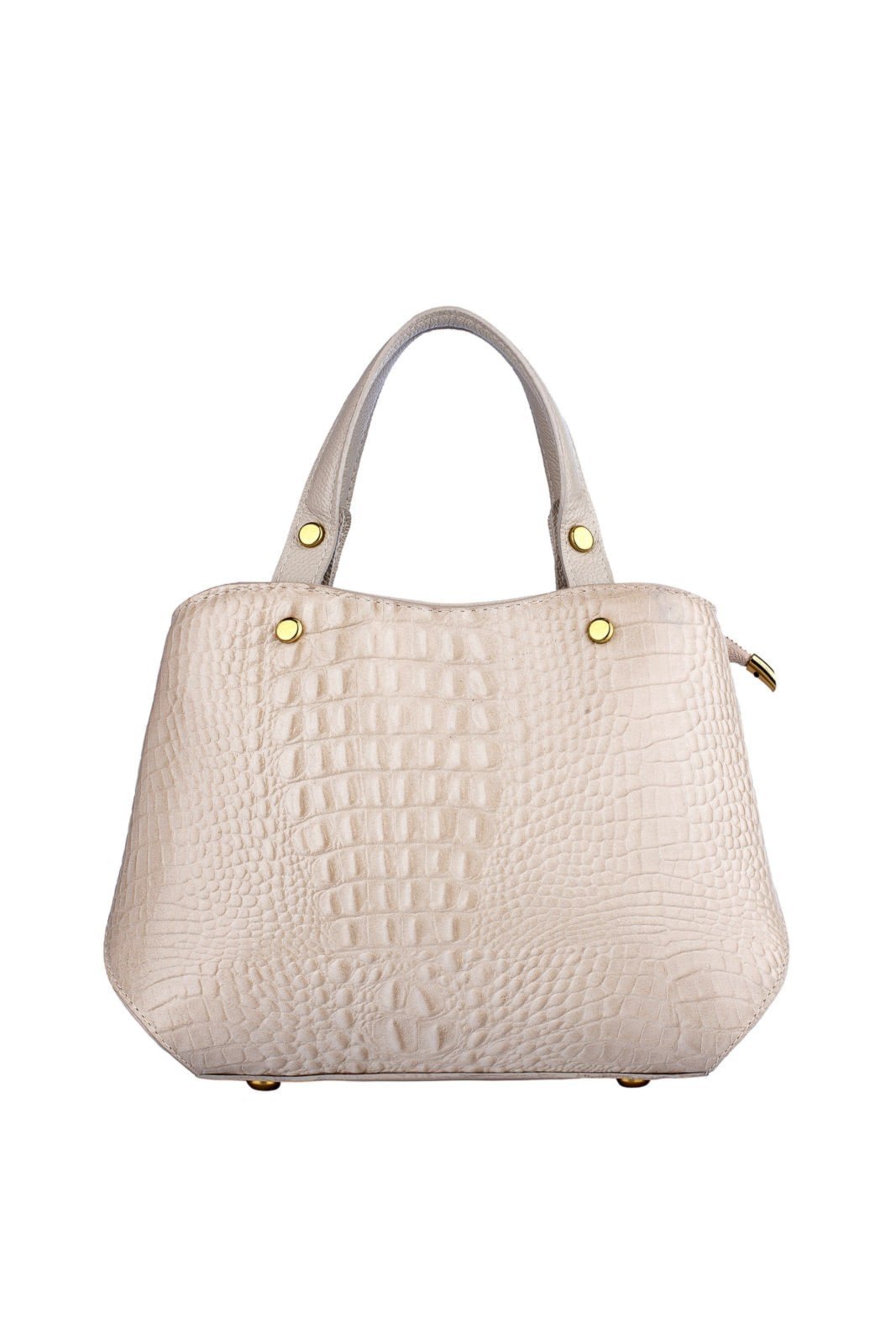 Bolsa baú pequena de couro croco Megan – Marfim