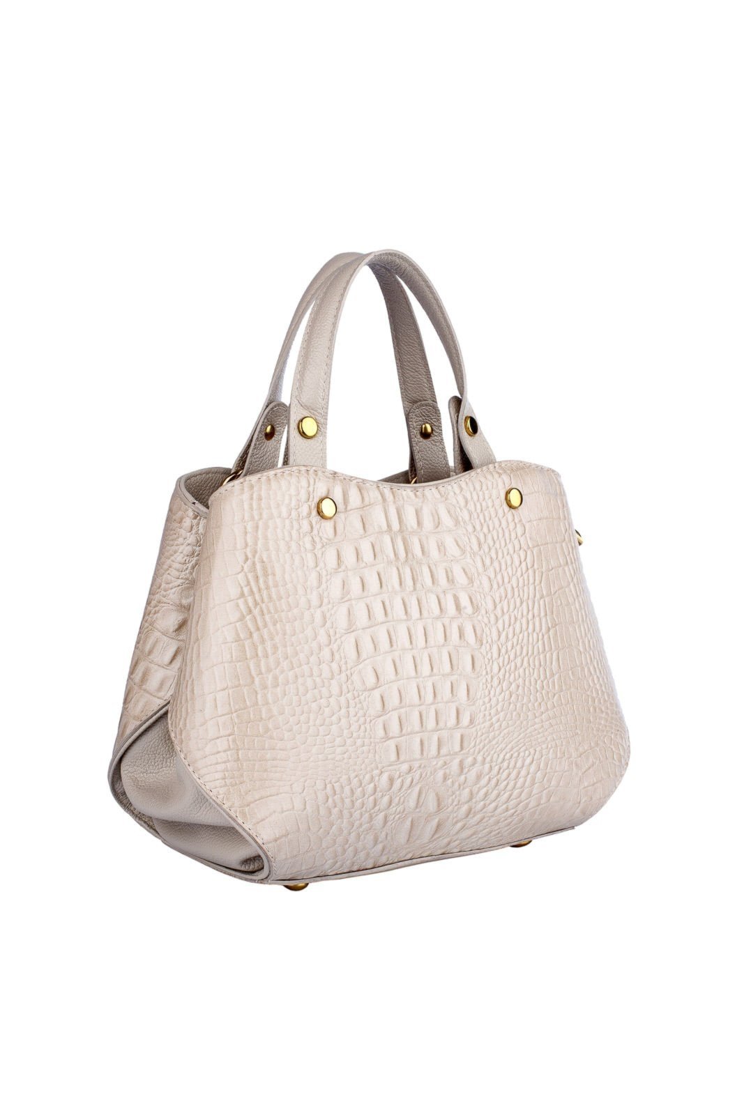 Vista 3 Bolsa baú pequena de couro croco Megan - Marfim Andrea Vinci café Andrea Vinci café