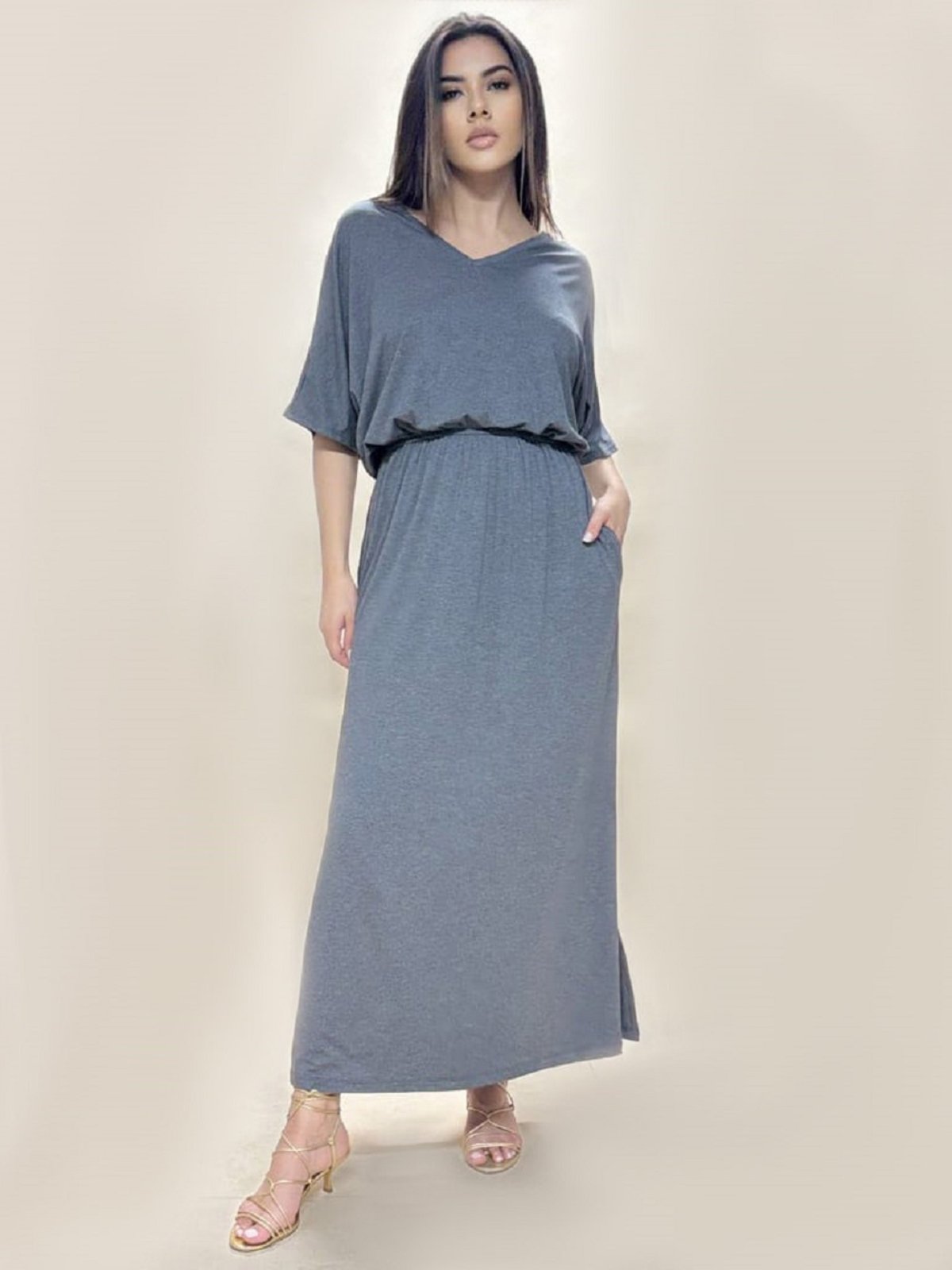 Vestido Longo Plano Mescla