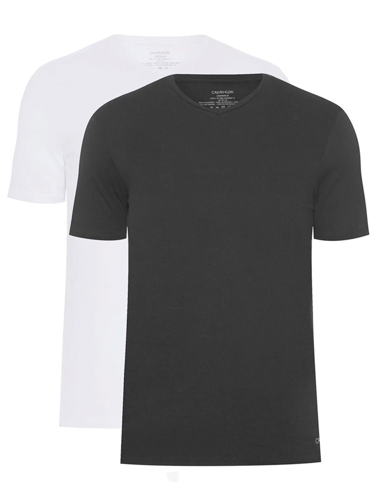 Vista 2 Camisetas Calvin Klein Underwear Masculinas V-Neck Branca e Preta Pack 2UN preto Calvin Klein preto