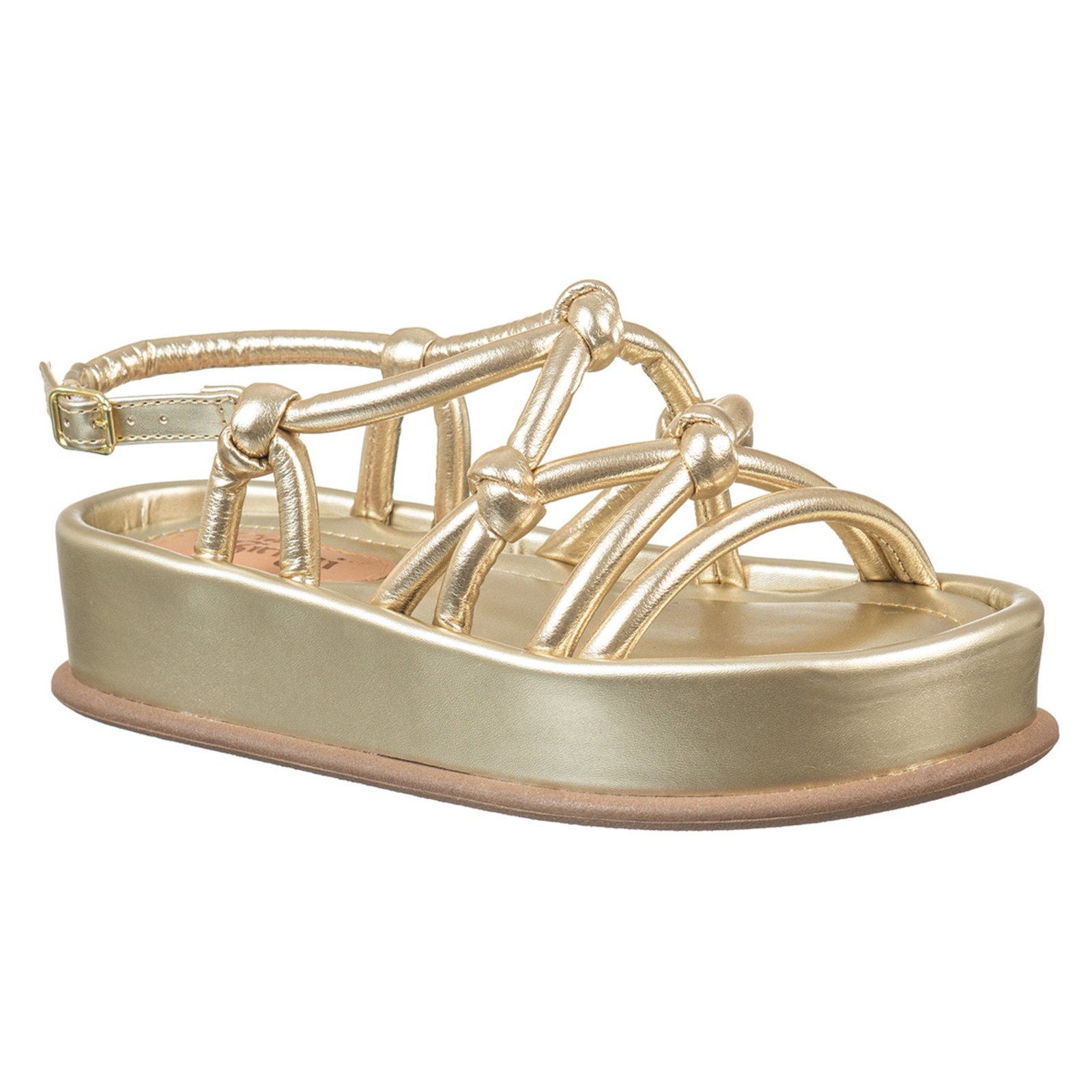 Sandália Papete Feminina Flatform Tiras com No/ Via Birigui DOURADO