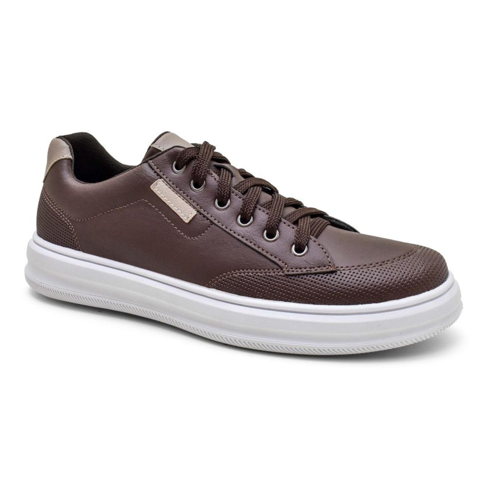 Tenis Casual Masculino Social Branco Confortável Marrom