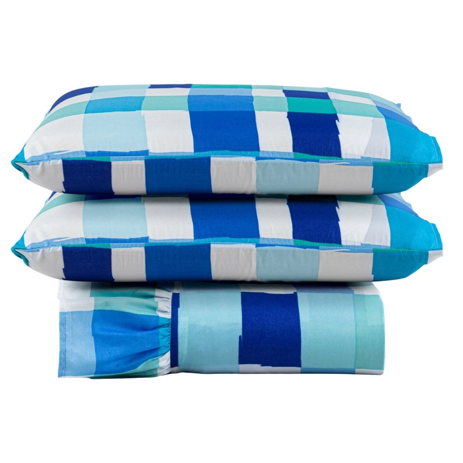 Kit Cobre Leito Laila Casal Micropercal 400 Fios Colcha Com Babado Estampado 3 Peças Quadri Azul 4