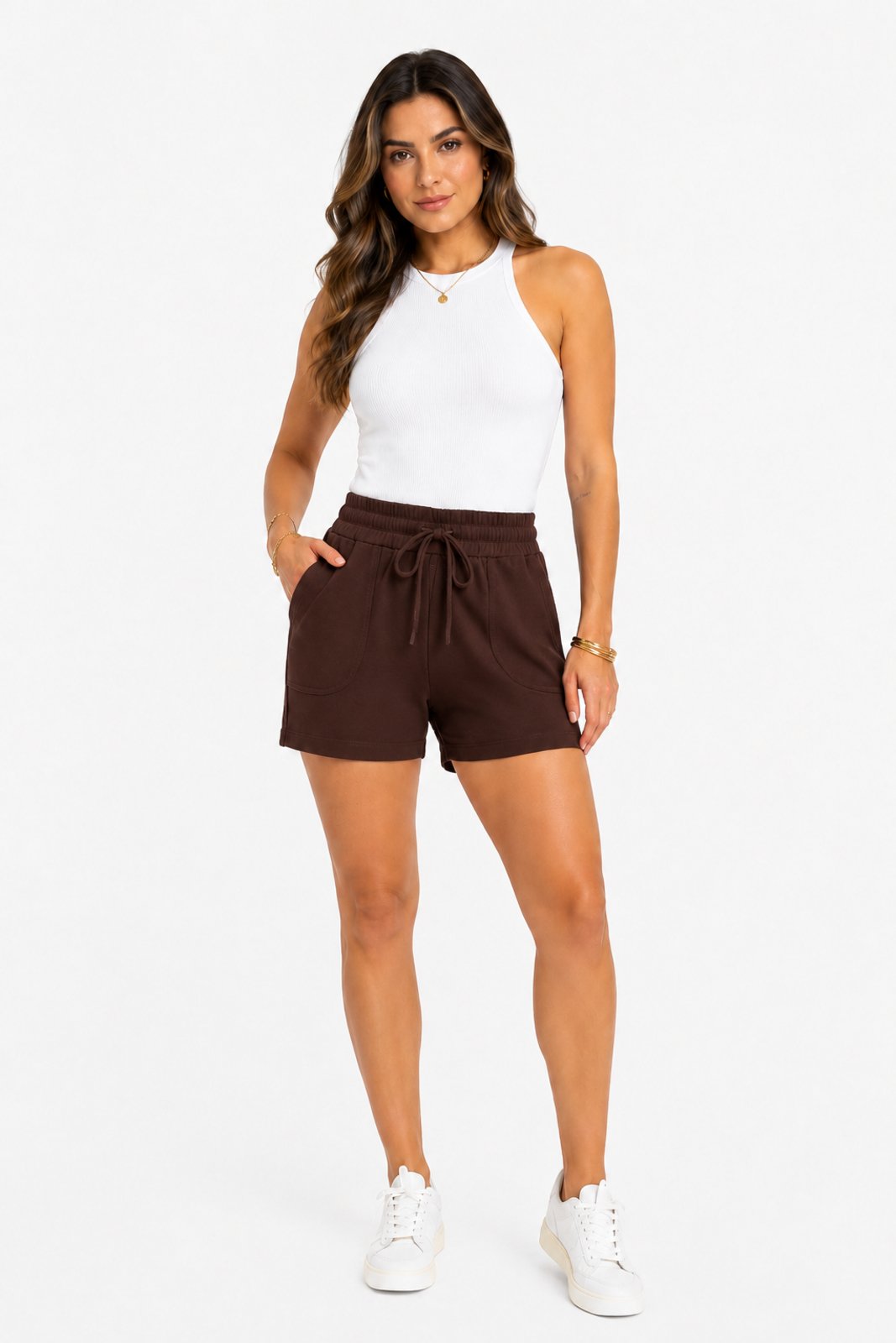 Shorts D Bell Outlet Fashion Casual Moletinho Marrom Queimado