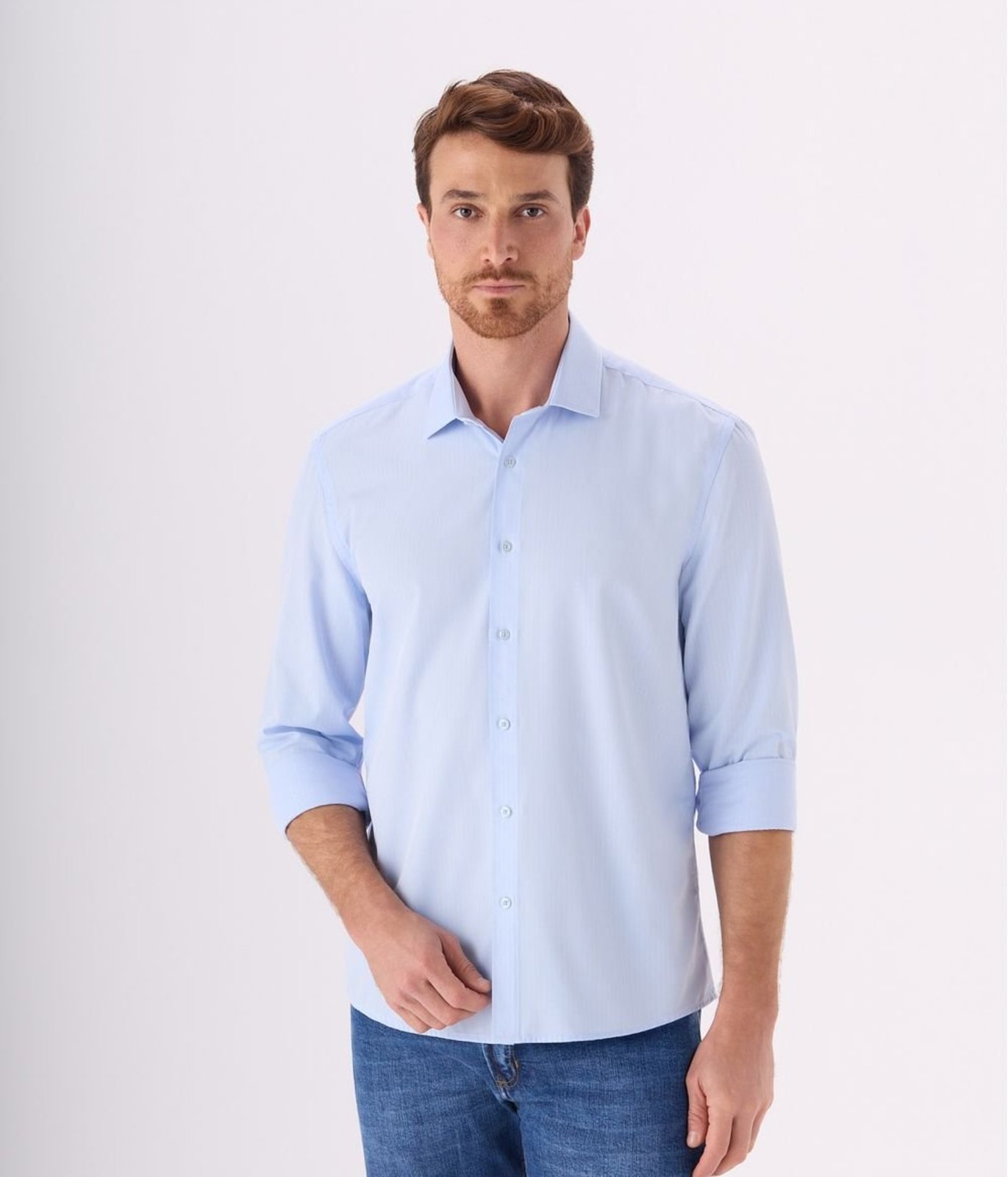 Camisa Slim Makenji Bamboo Masculina Azul Claro