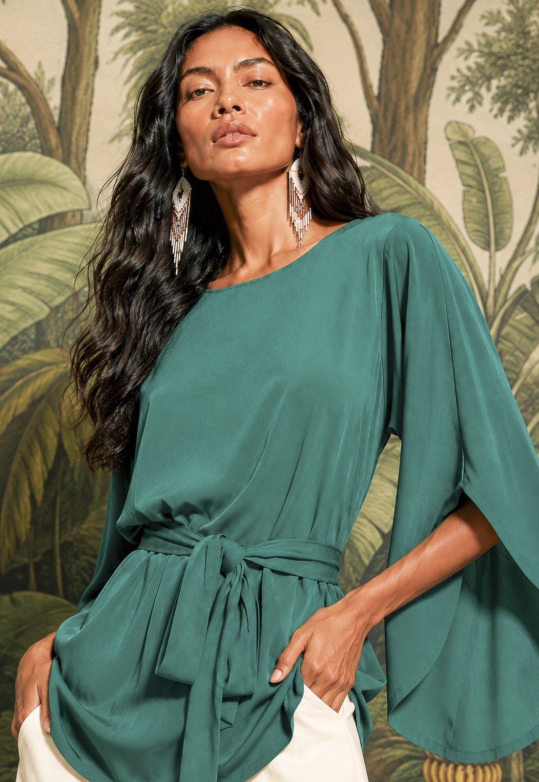 Blusa Amazonia Vital Viscose Poranga Asa da Noite Verde
