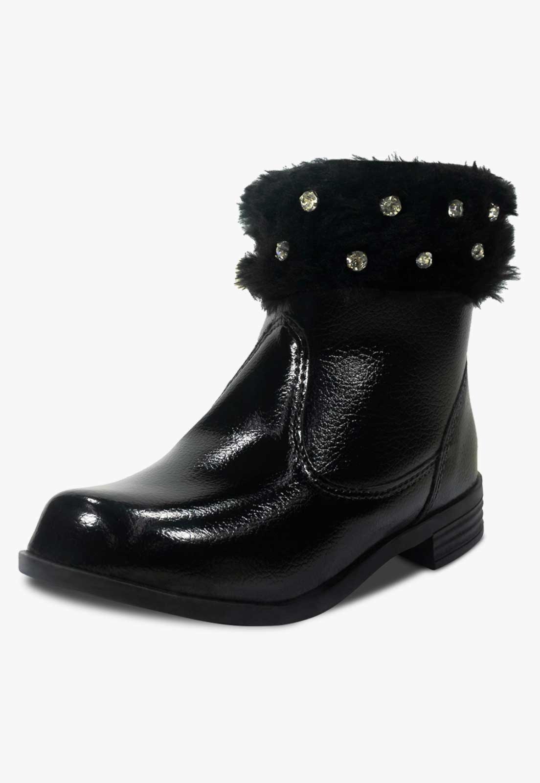 Infantil – Bota Montaria Feminina Com Pelos Pópidi Coturno Cano Baixo Preto