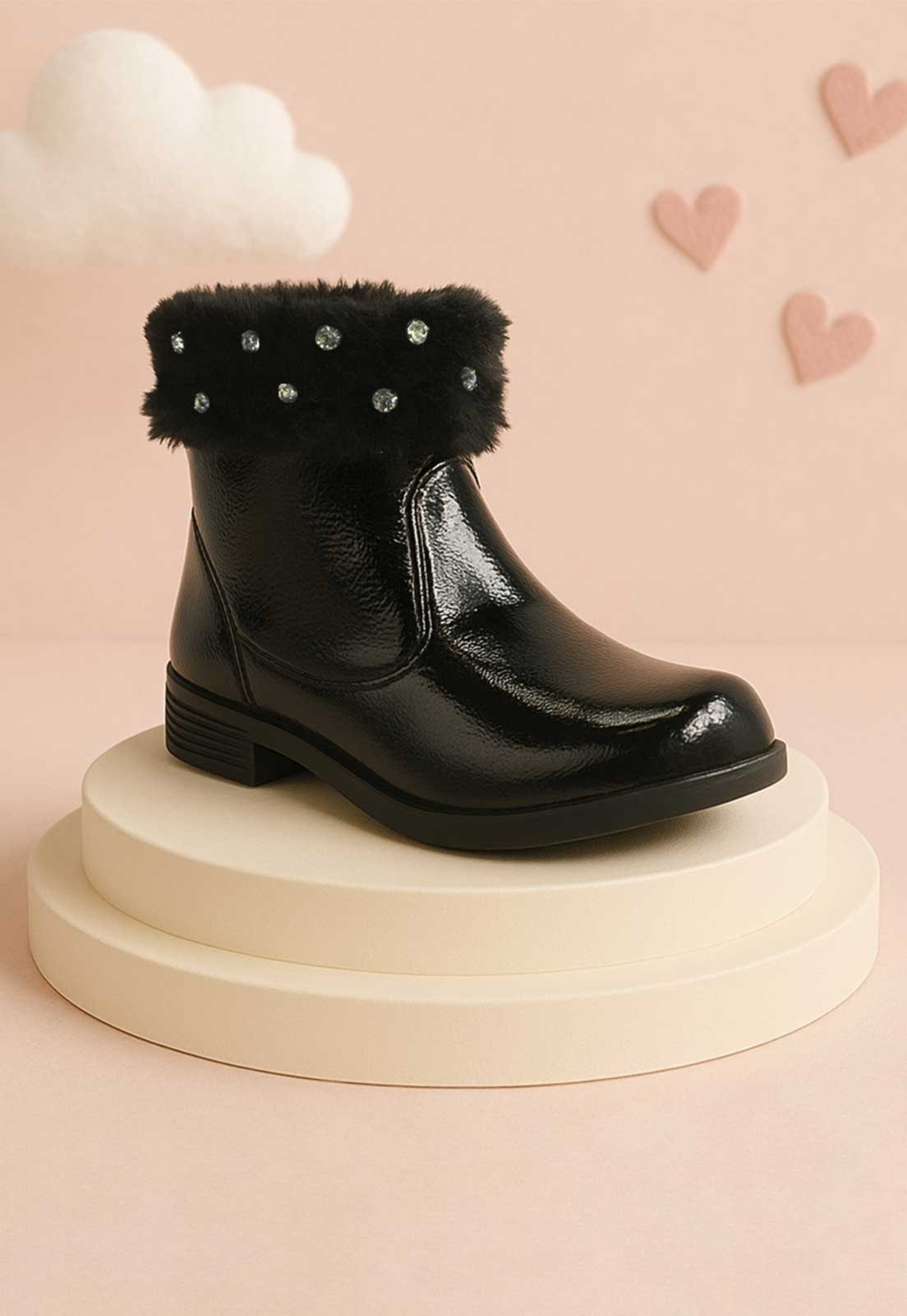 Vista 3 Infantil - Bota Montaria Feminina Com Pelos Pópidi Coturno Cano Baixo Pópidí preto