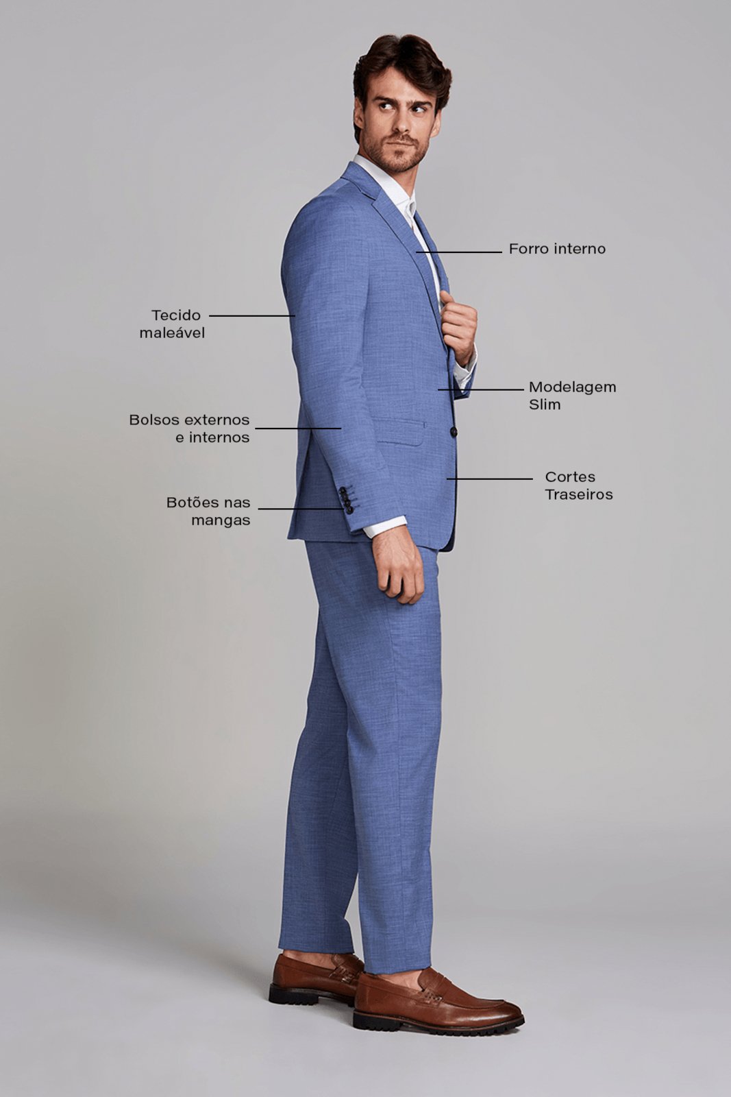 Vista 3 HIGHSTIL Terno Slim Fit PV Falso Liso Médio azul HIGHSTIL azul