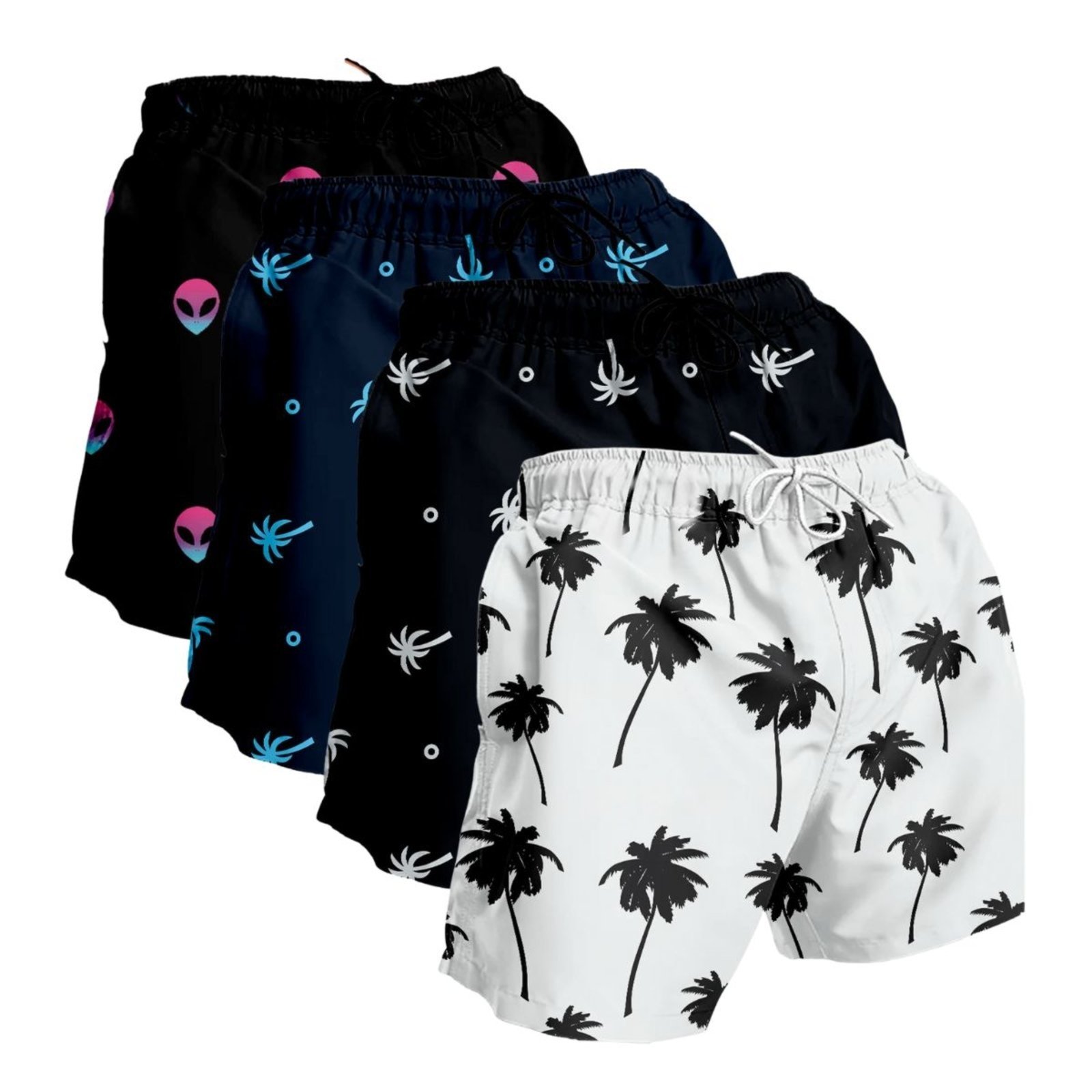 Kit 4 Short Moda Praia Masculino Bermuda Tactel Estampado
