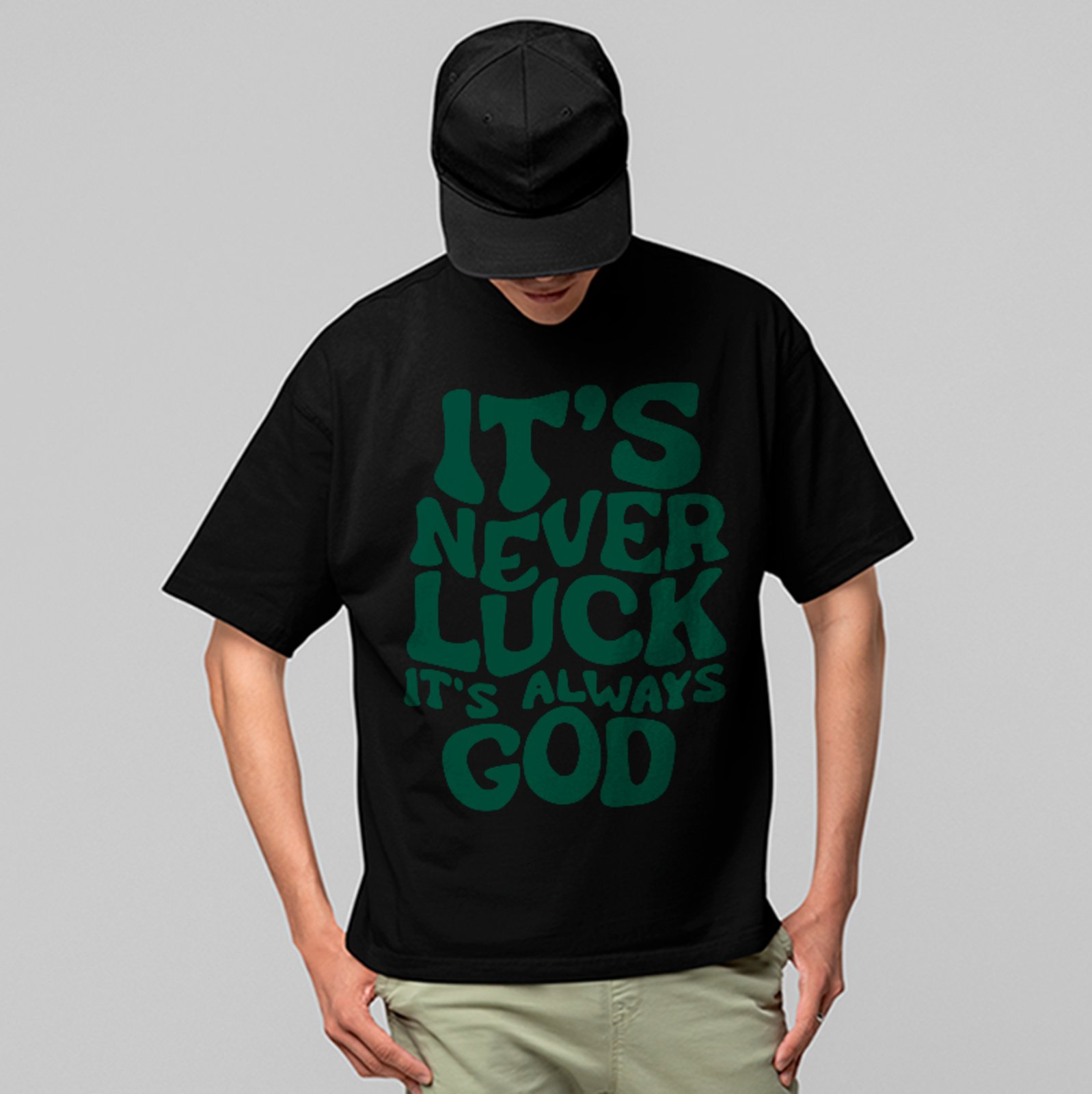 Camiseta Oversized It’s Never Luck It’s God Unissex Preto