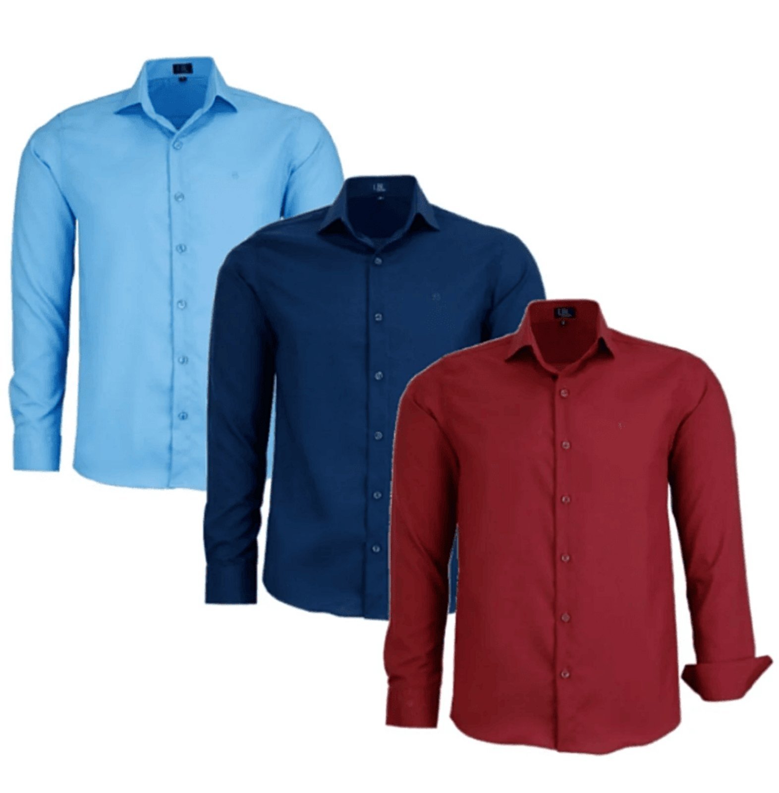 Kit 3 Camisas Sociais Comfort Poliéster Macia Fácil de Passar Manga longa