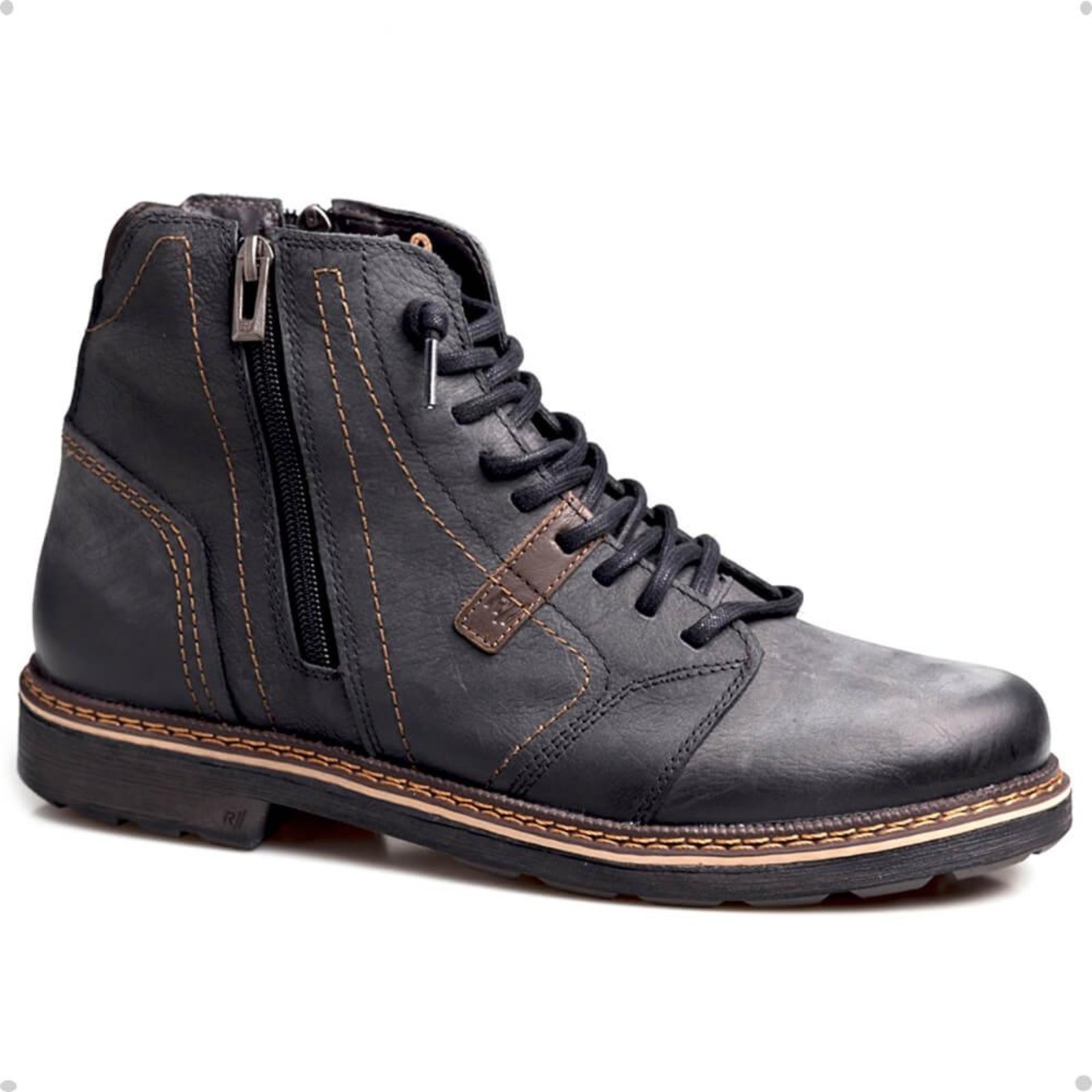 Bota Rafarillo Coturno Masculina Couro Aumenta Altura Lisa Preto