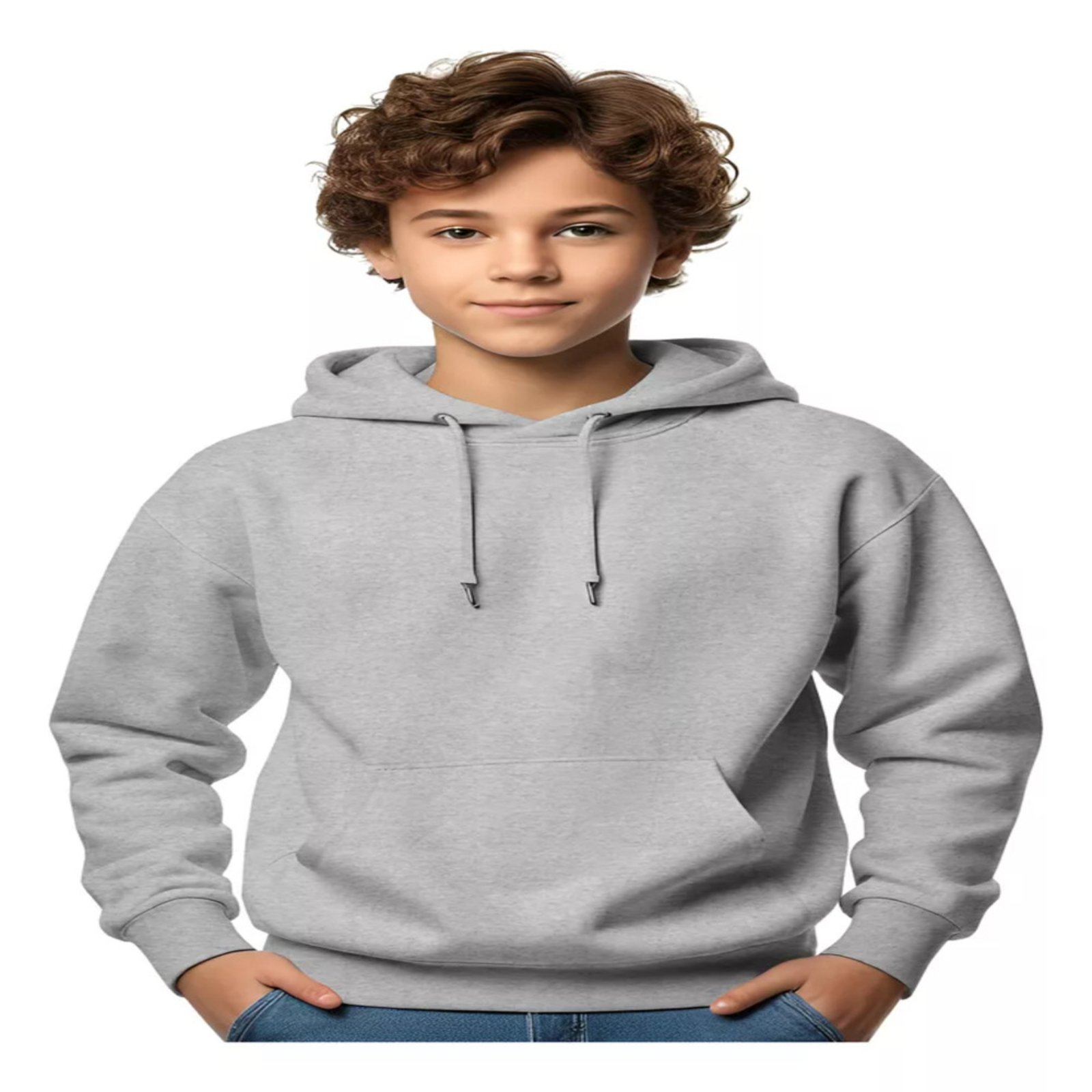Blusa Moletom Liso Com Capuz E Bolso Canguru Cinza